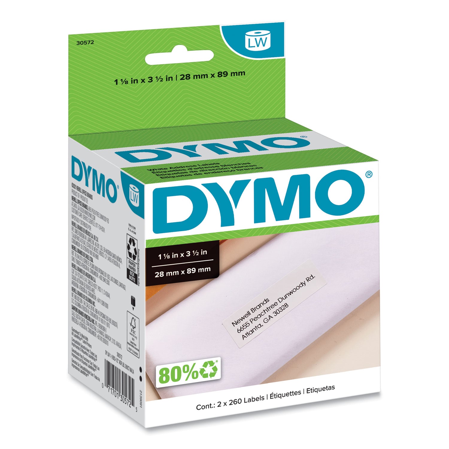 LabelWriter Address Labels, 1.12" x 3.5", White, 260 Labels/Roll, 2 Rolls/Pack -