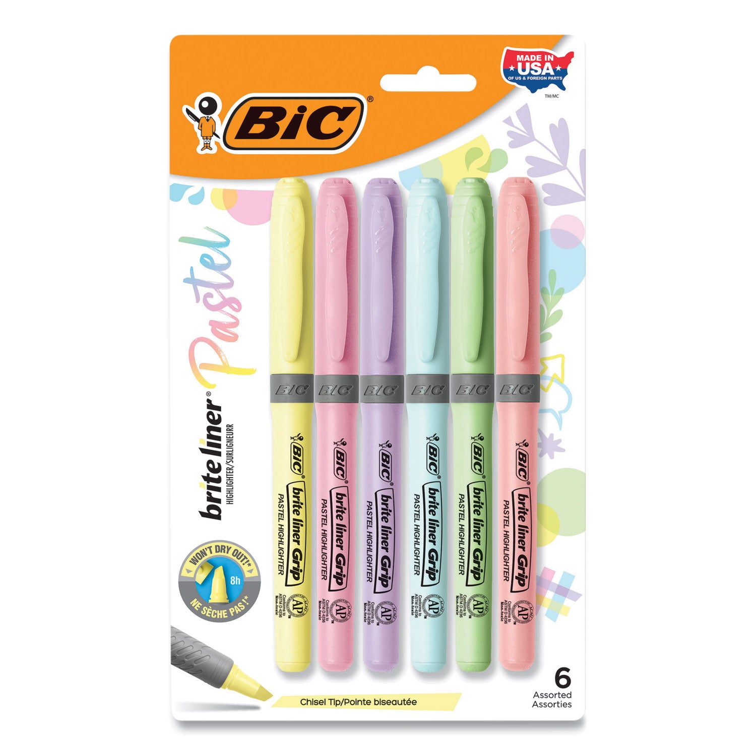 brite-liner-grip-pocket-highlighter-assorted-ink-colors-chisel-tip-assorted-barrel-colors-6-pack_bicgbldp61ast - 1