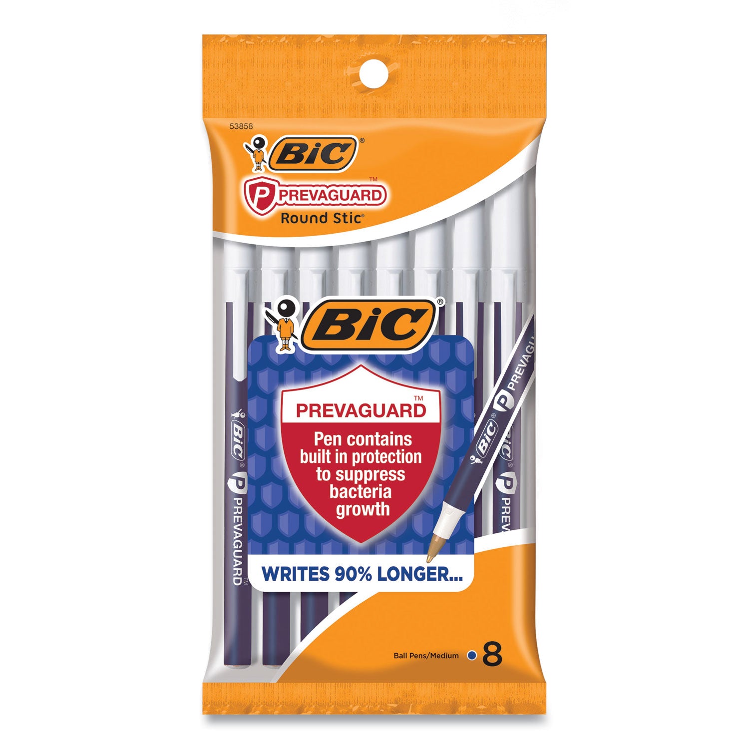 PrevaGuard Round Stic Pen, Stick, Medium 1 mm, Blue Ink, Blue Barrel, 8/Pack - 2