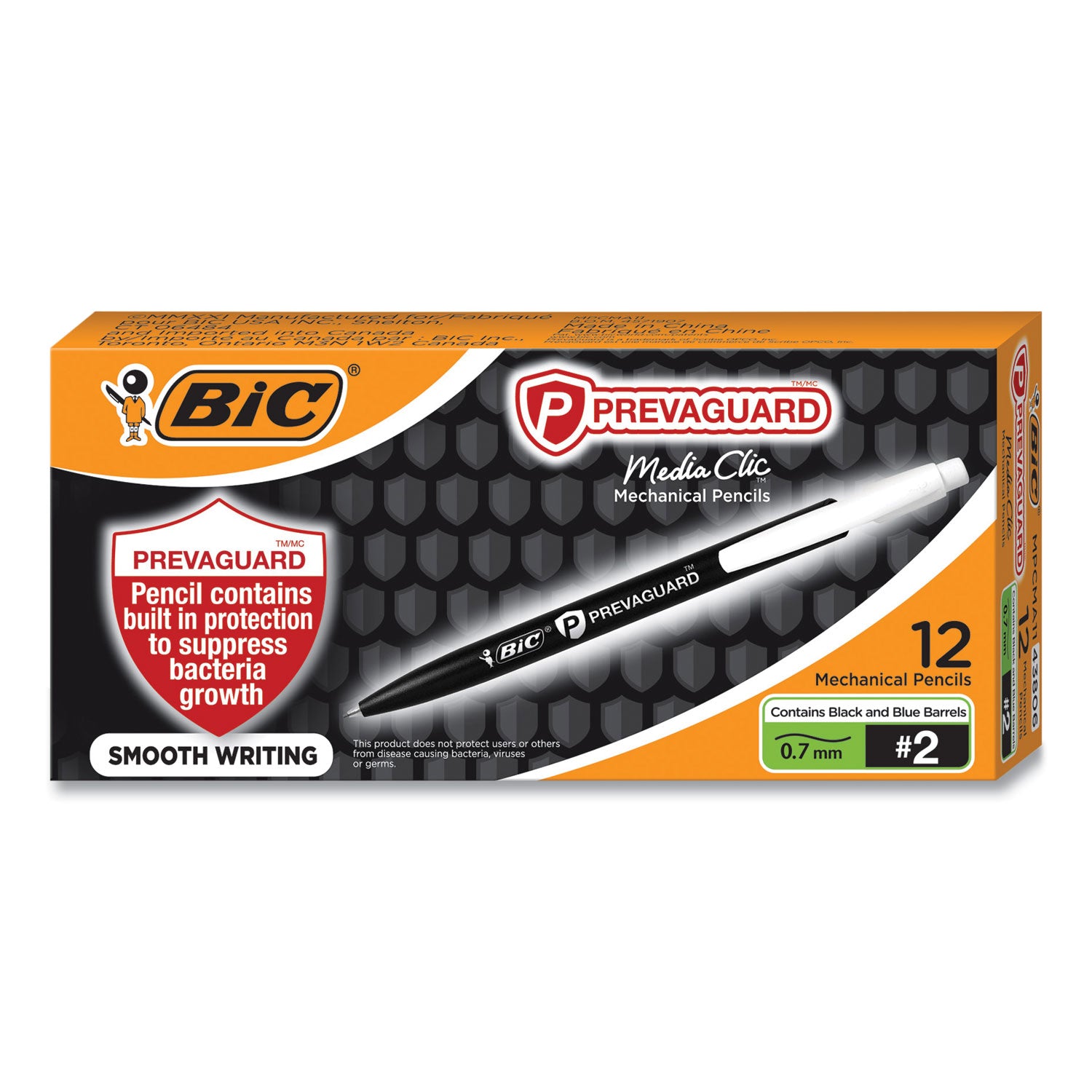 prevaguard-media-clic-mechanical-pencils-07-mm-hb-#2-black-lead-6-black-barrel-6-blue-barrel-dozen_bicmpcma11 - 2