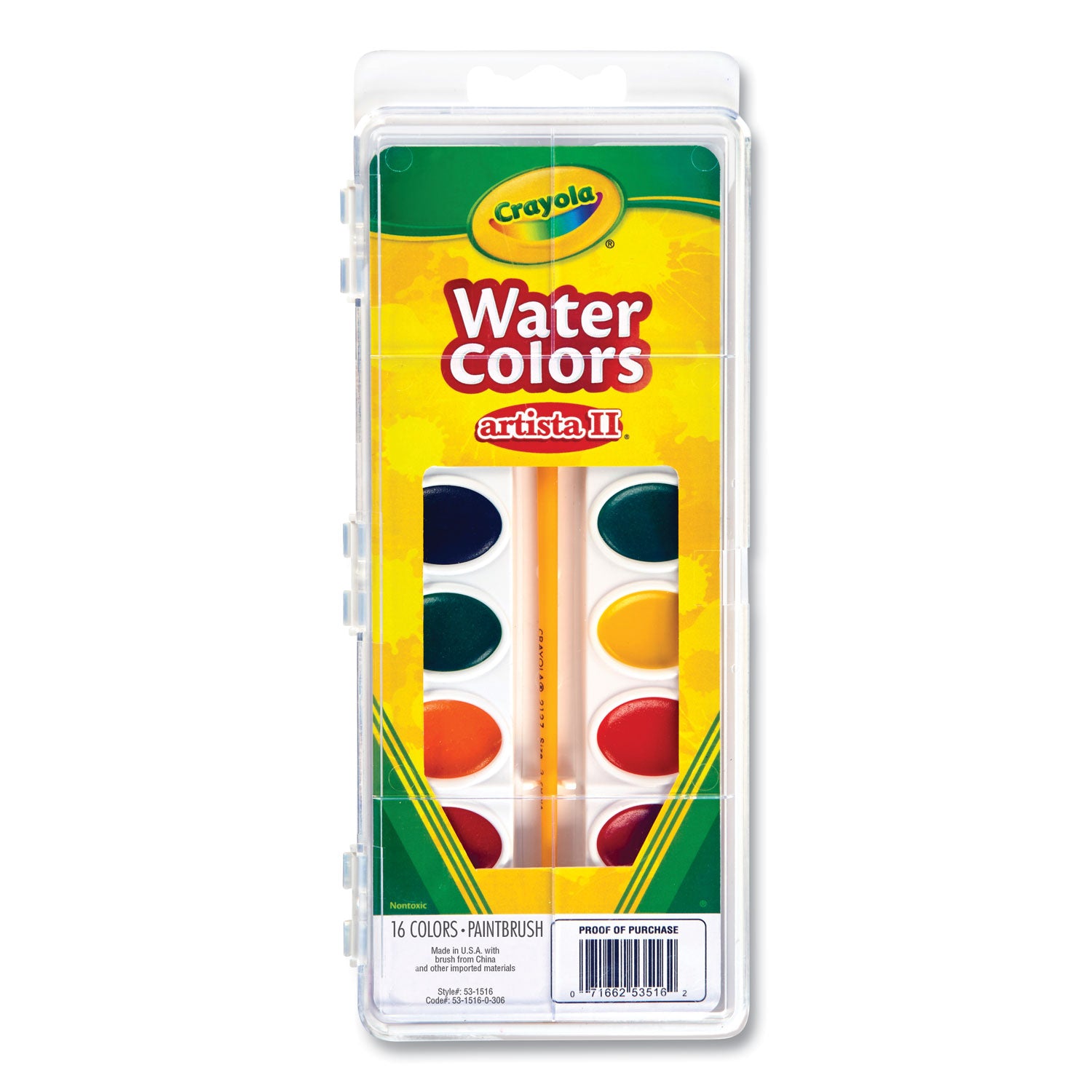 Artista II Washable Watercolor Set, 16 Assorted Colors, Palette Tray -