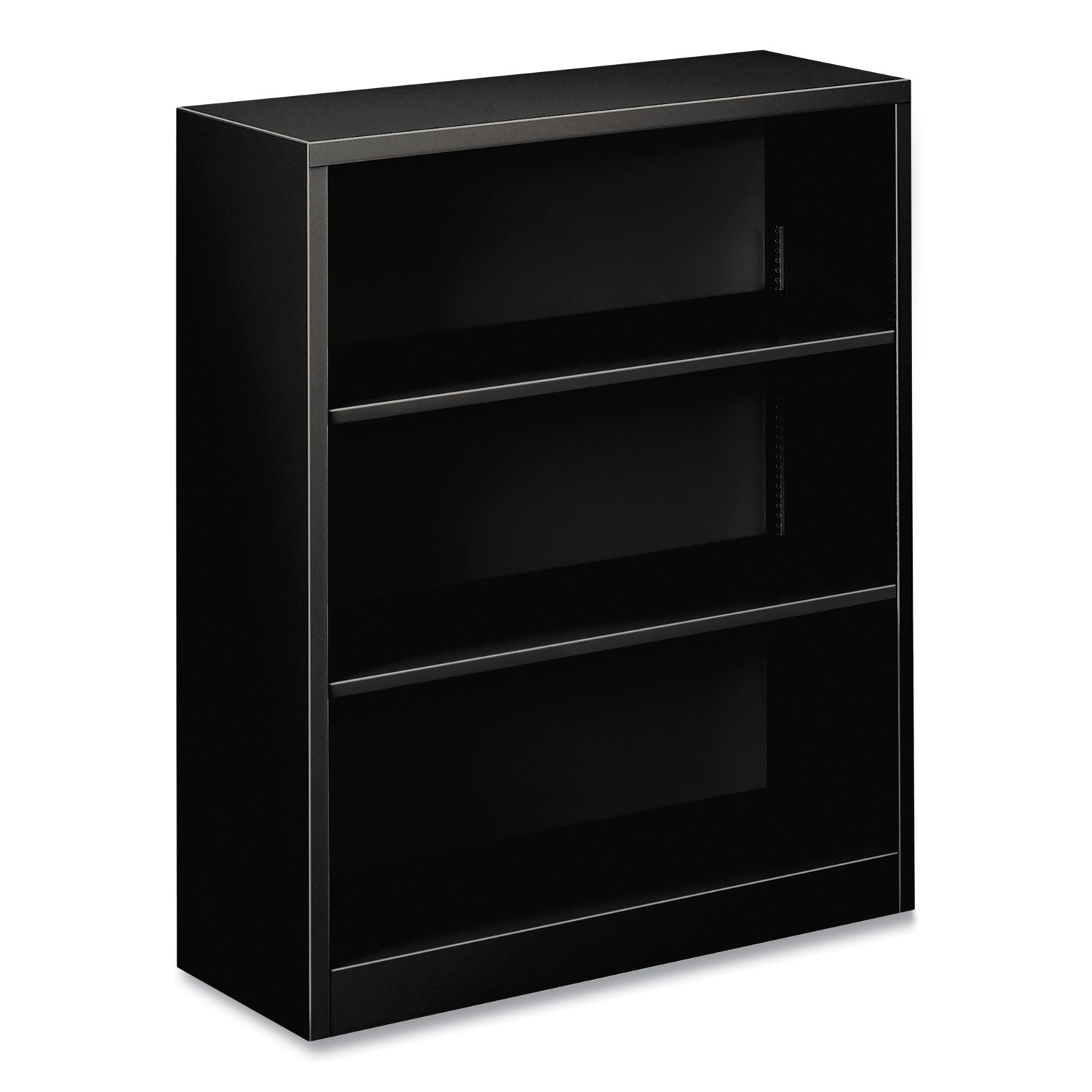 Metal Bookcase, Three-Shelf, 34.5w x 12.63d x 41h, Black -