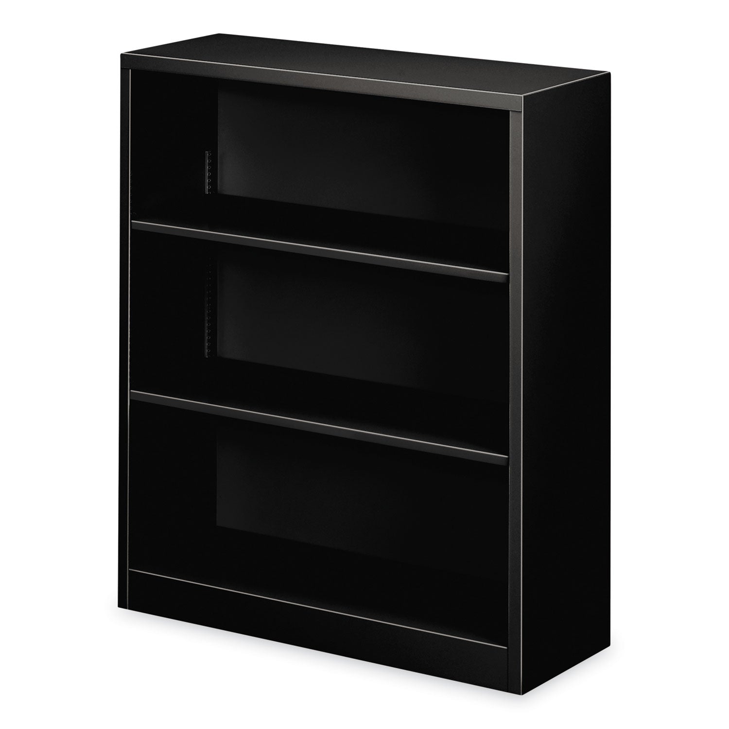 Metal Bookcase, Three-Shelf, 34.5w x 12.63d x 41h, Black -