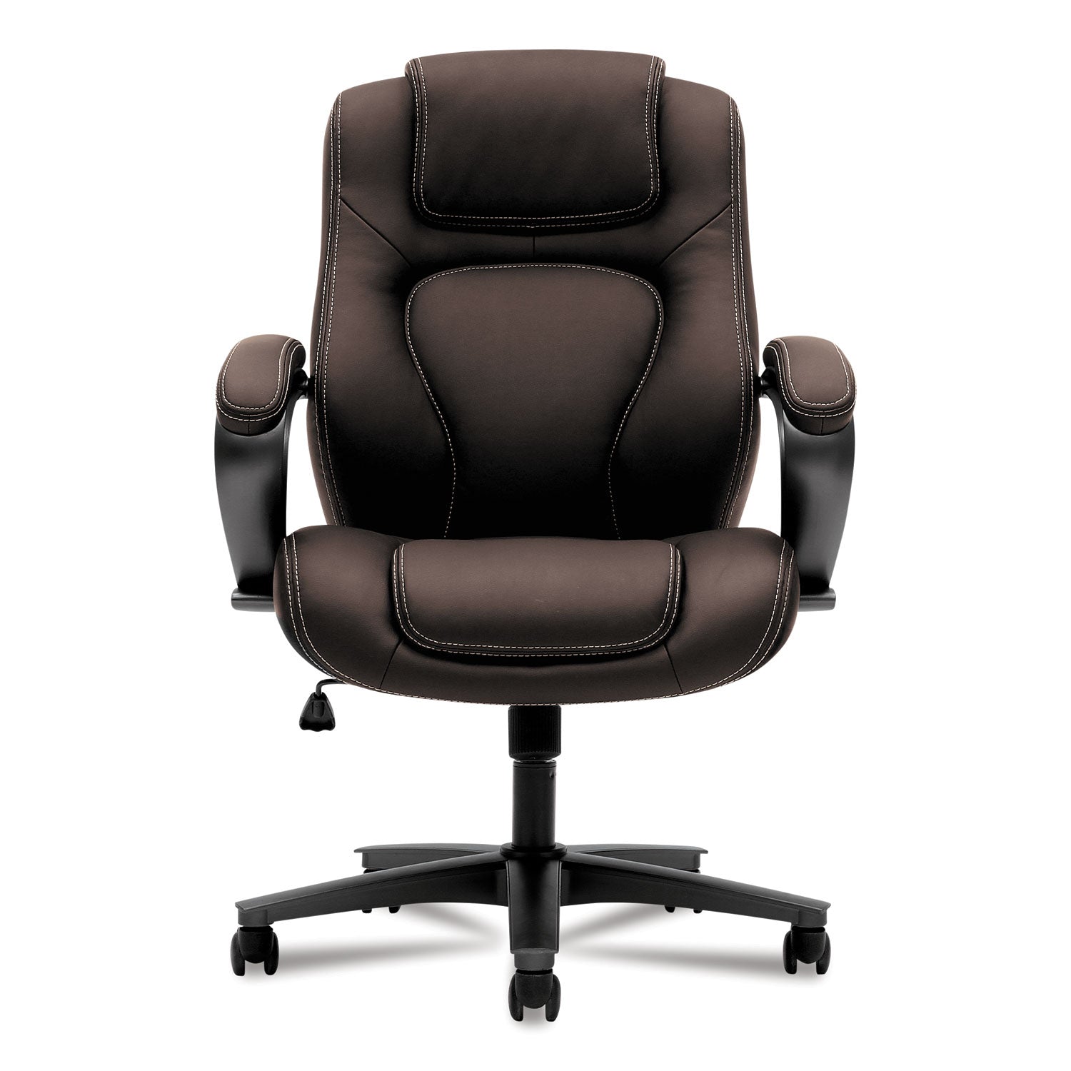 HVL402 Series Executive High-Back Chair, Supports Up to 250 lb, 17" to 21" Seat Height, Brown Seat/Back, Black Base -