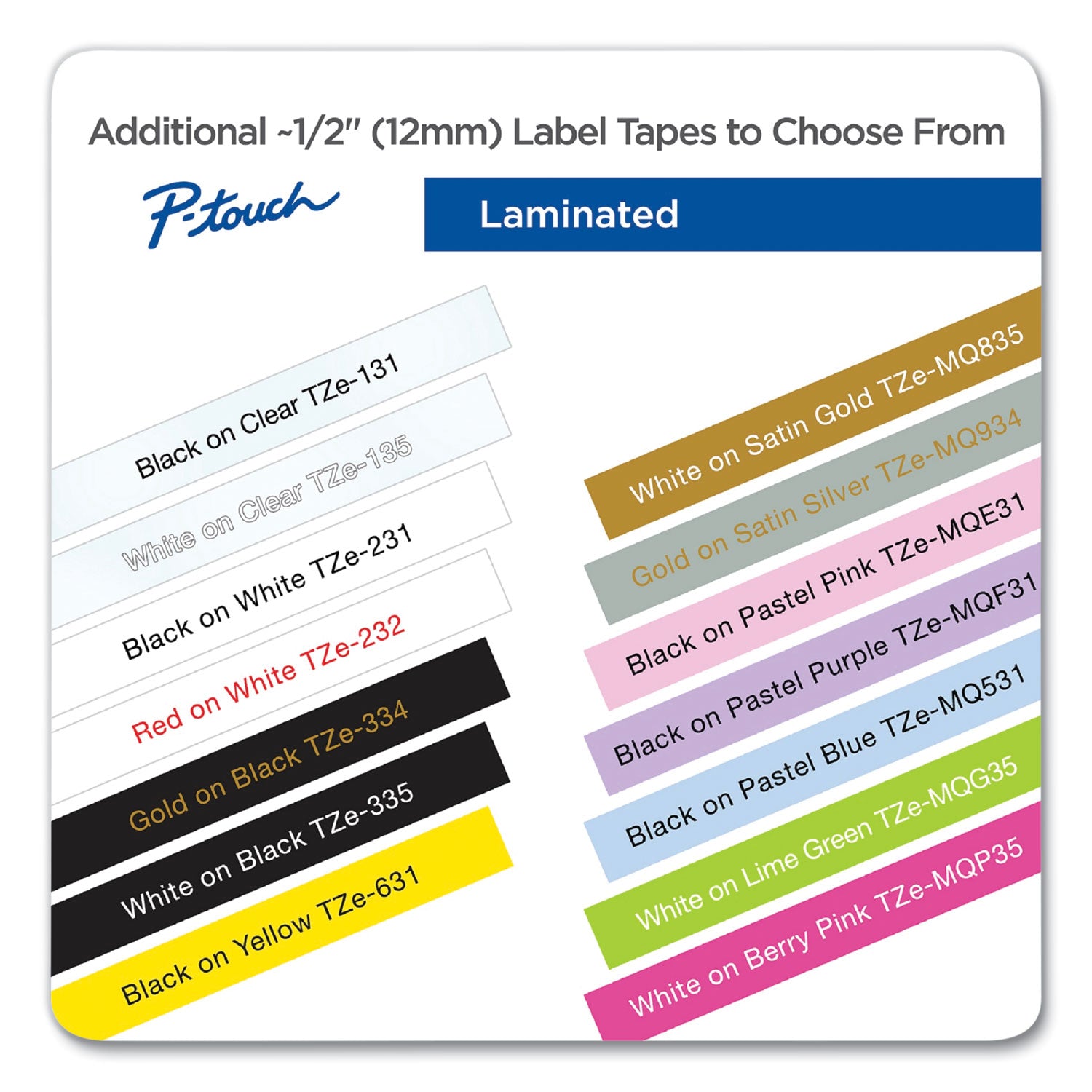 TZe Standard Adhesive Laminated Labeling Tape, 0.47" x 26.2 ft, Black on Clear -