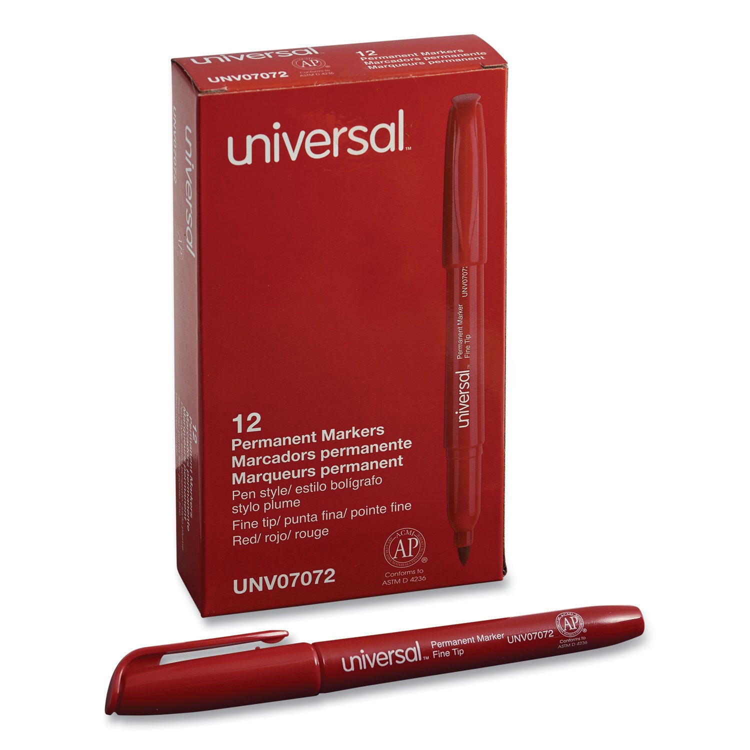 Pen-Style Permanent Marker, Fine Bullet Tip, Red, Dozen -
