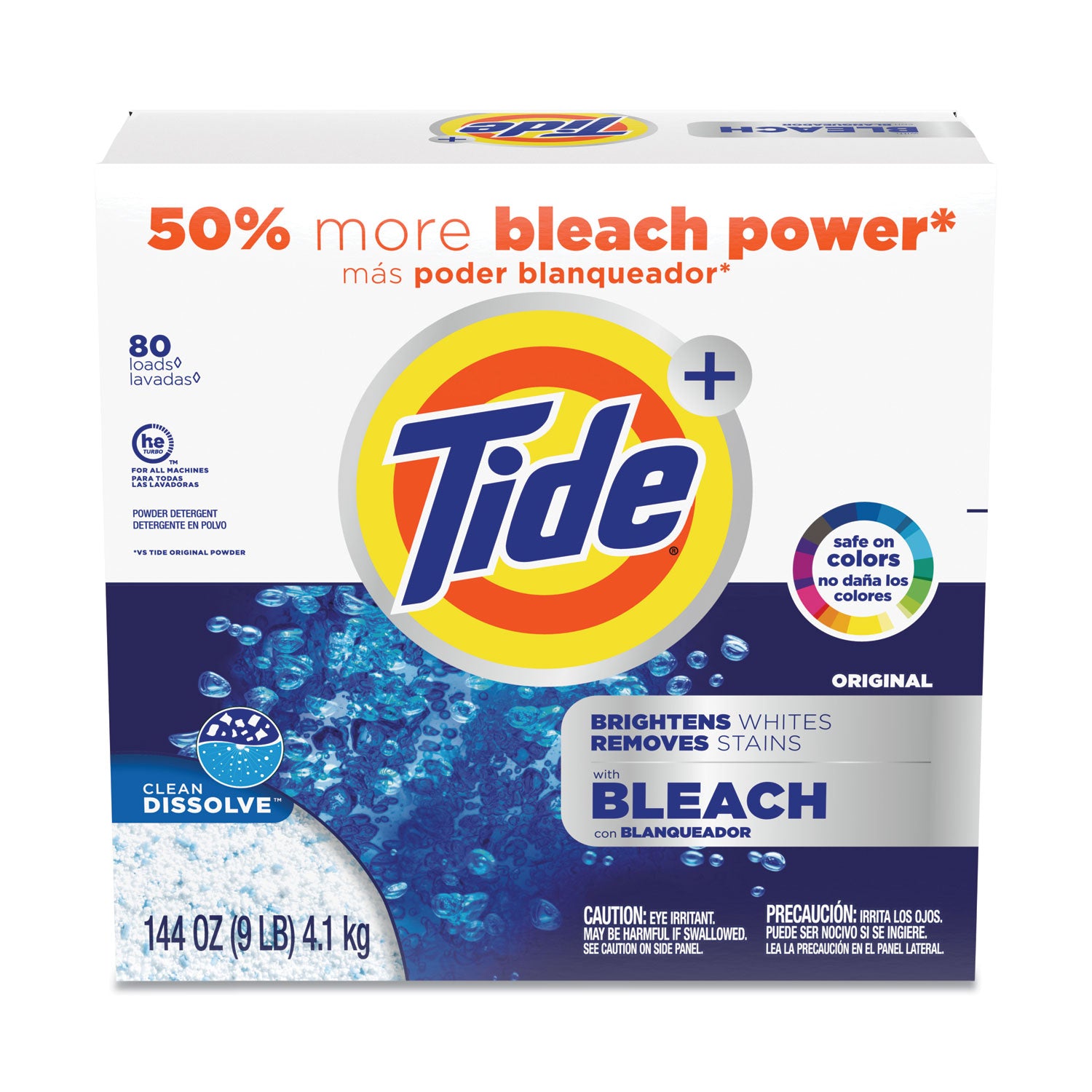 Laundry Detergent with Bleach, Tide Original Scent, Powder, 144 oz Box, 2/Carton -
