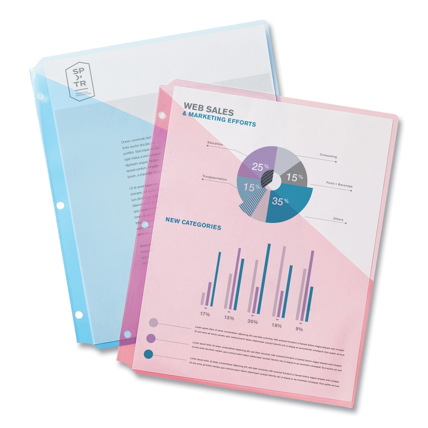 Binder Pockets, 3-Hole Punched, 9.25 x 11, Assorted Colors, 5/Pack -
