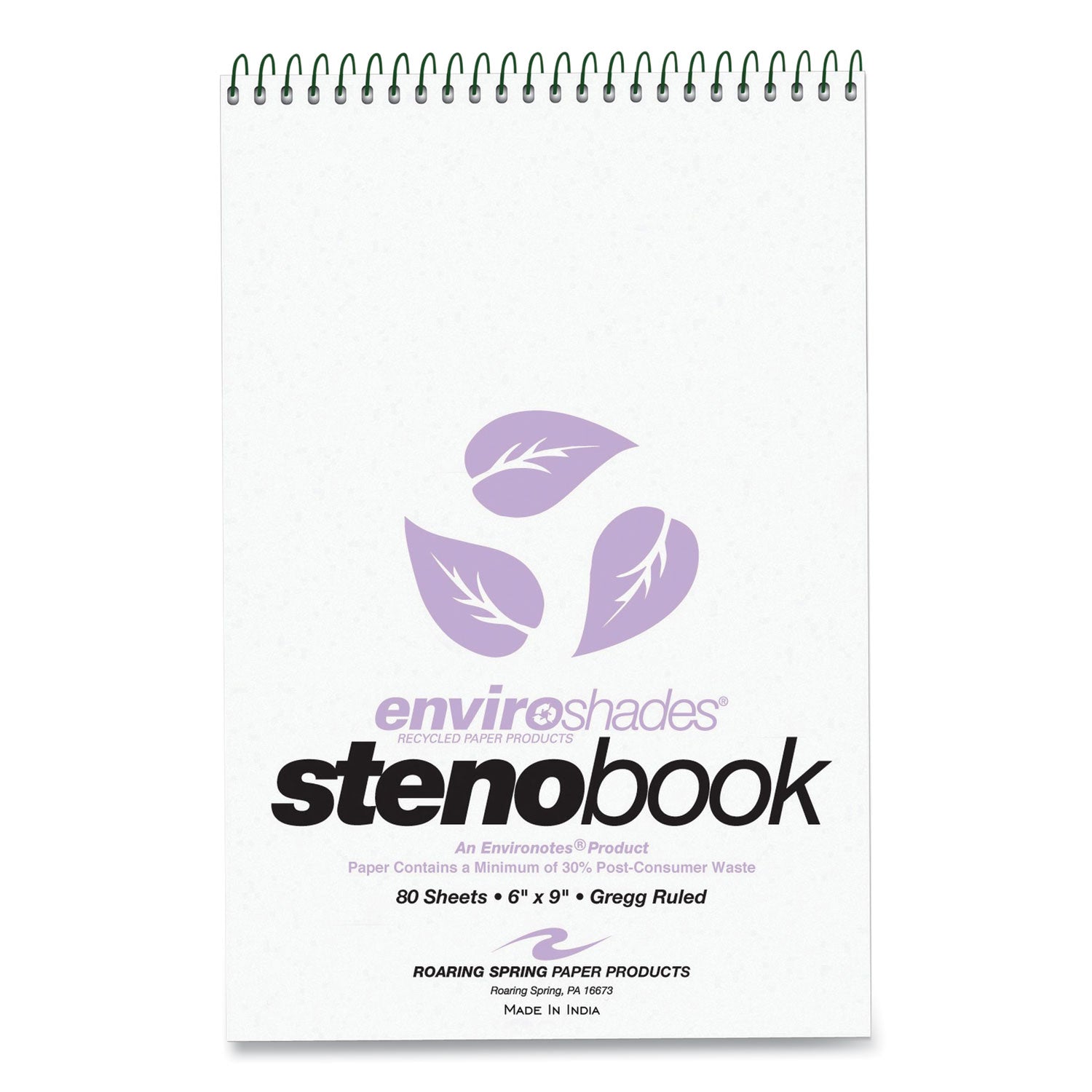Enviroshades Steno Notepad, Gregg Rule, White Cover, 80 Orchid 6 x 9 Sheets, 4/Pack -