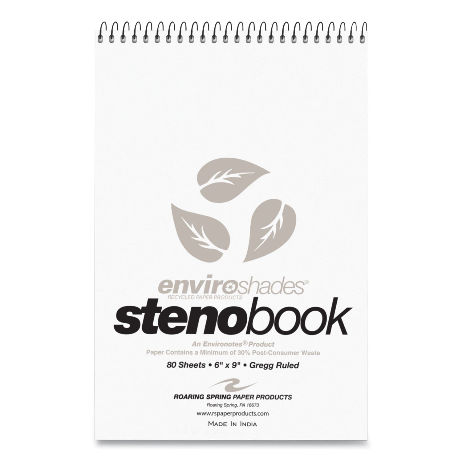 Enviroshades Steno Notepad, Gregg Rule, White Cover, 80 Gray 6 x 9 Sheets, 4/Pack -