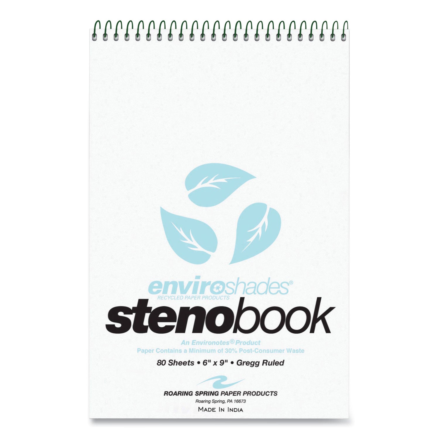 Enviroshades Steno Notepad, Gregg Rule, White Cover, 80 Blue 6 x 9 Sheets, 4/Pack -