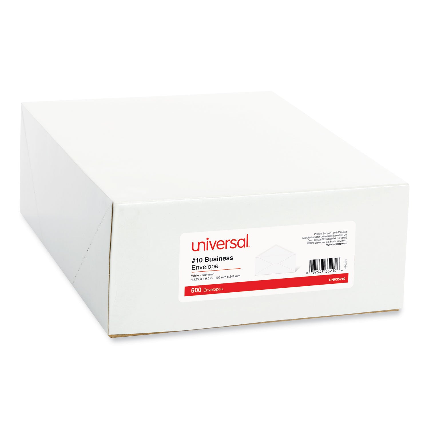 Open-Side Business Envelope, #10, Monarch Flap, Gummed Closure, 4.13 x 9.5, White, 500/Box -