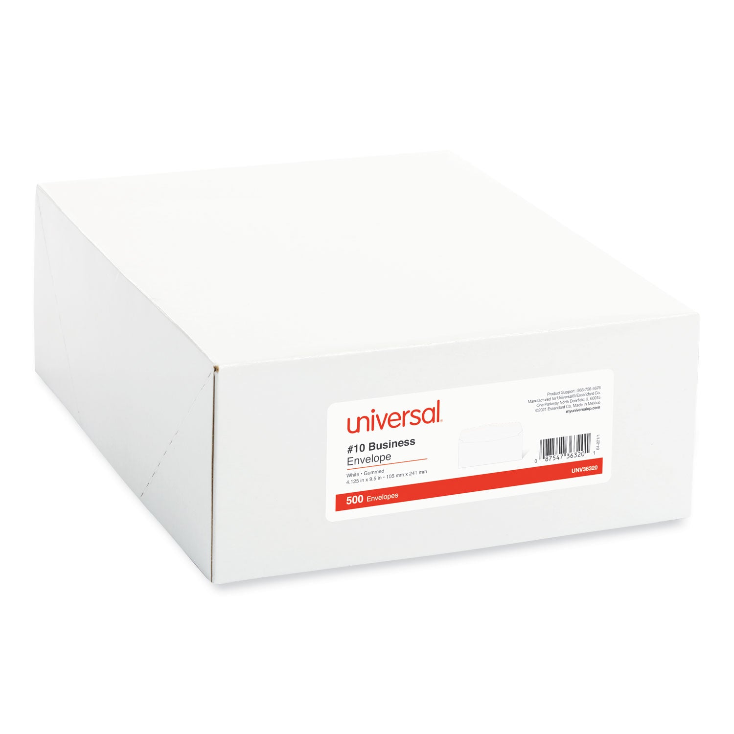Open-Side Business Envelope, #10, Commercial Flap, Side Seam, Gummed Closure, 4.13 x 9.5, White, 500/Box -