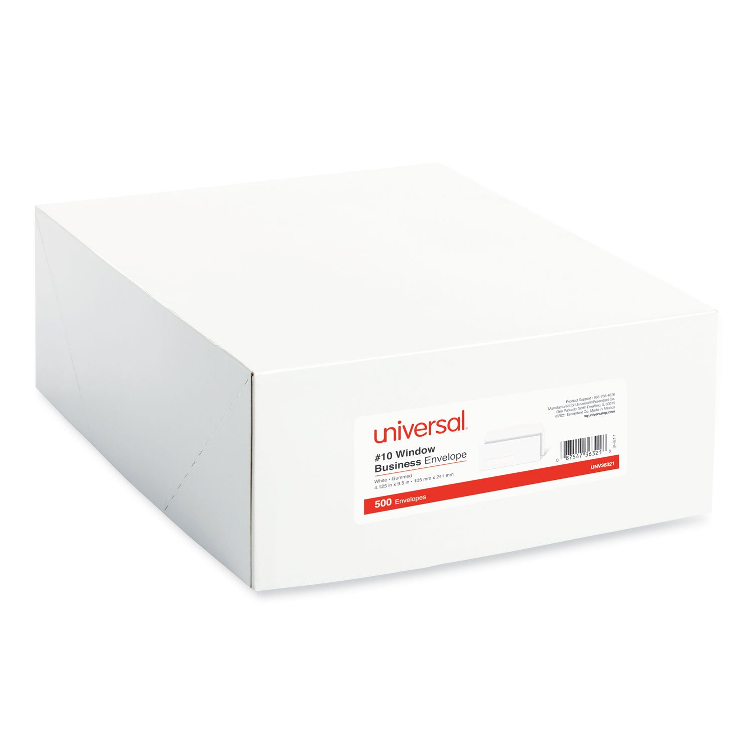 Open-Side Business Envelope, 1 Window, #10, Square Flap, Gummed Closure, 4.13 x 9.5, White, 500/Box -