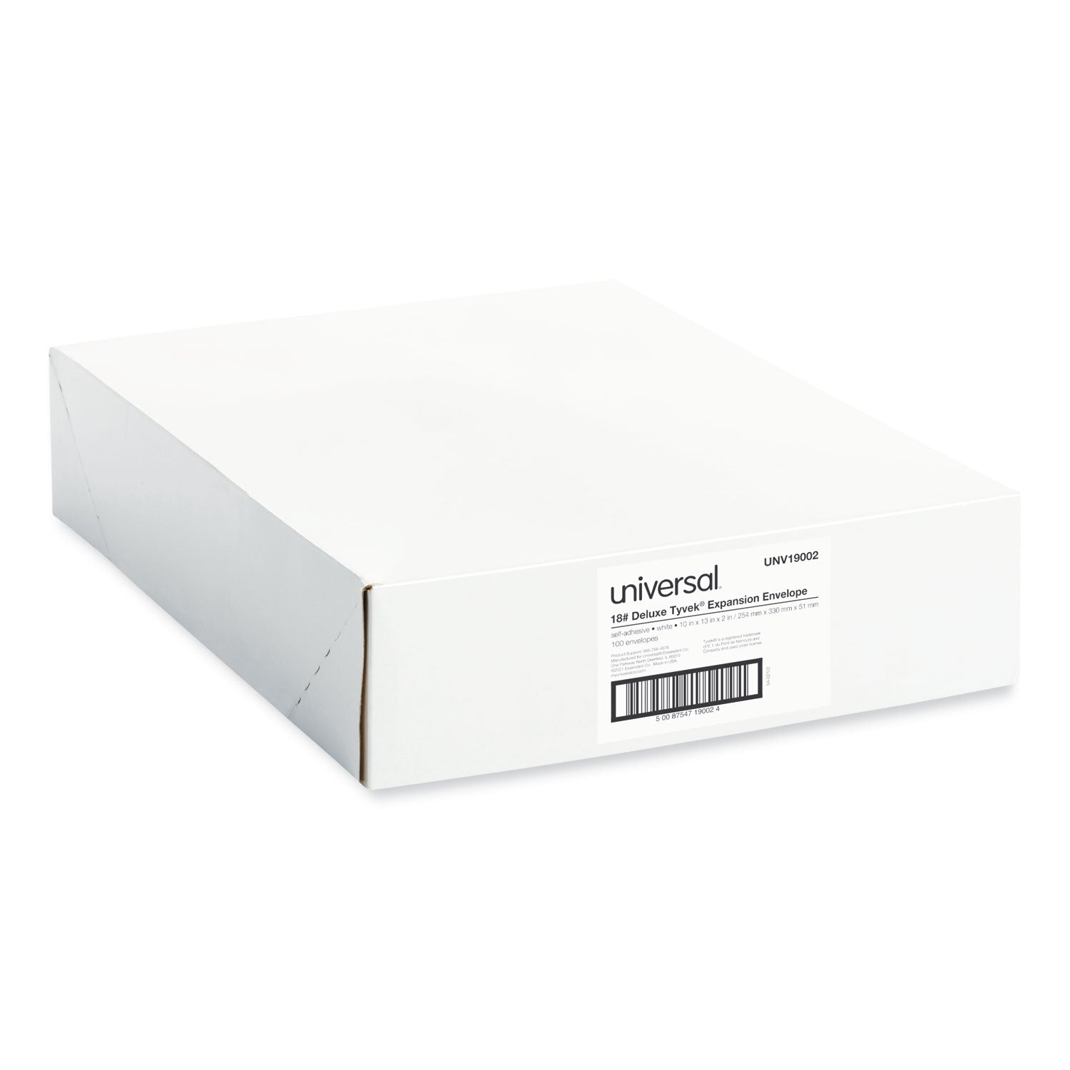 Deluxe Tyvek Expansion Envelopes, Open-End, 2" Capacity, #13 1/2, Square Flap, Self-Adhesive Closure, 10 x 13, White, 100/Box -