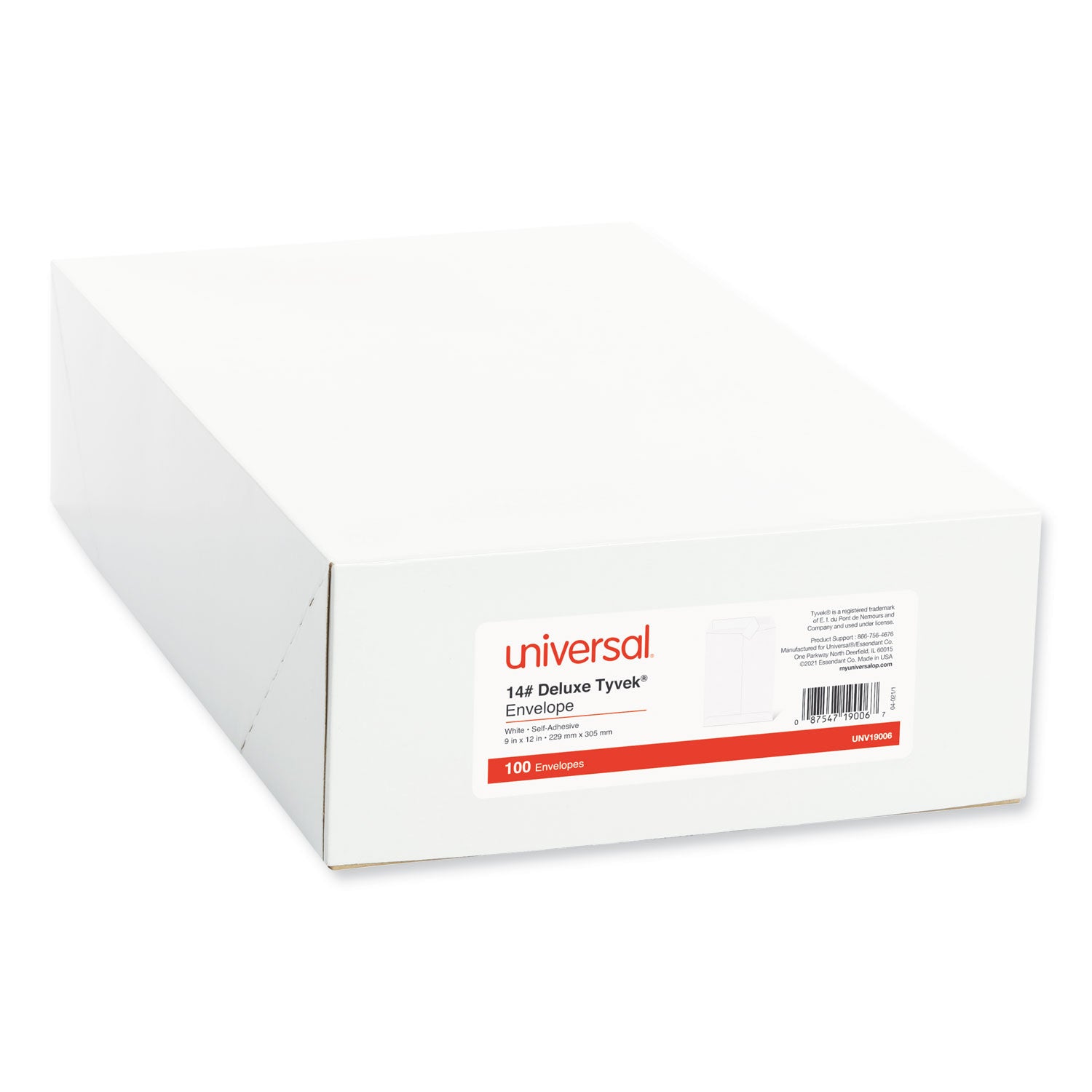 Deluxe Tyvek Envelopes, #10 1/2, Square Flap, Self-Adhesive Closure, 9 x 12, White, 100/Box -