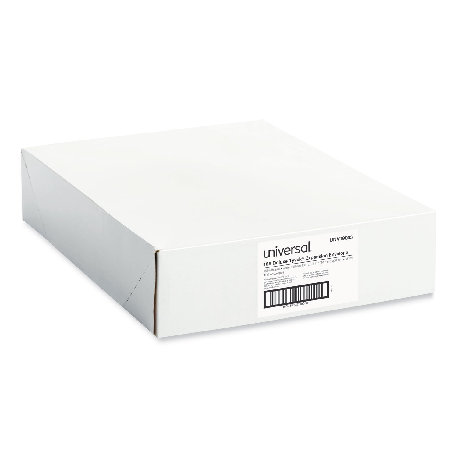 Deluxe Tyvek Expansion Envelopes, Open-End, 1.5" Capacity, #13 1/2, Square Flap, Self-Adhesive Closure, 10 x 13, White,100/BX -