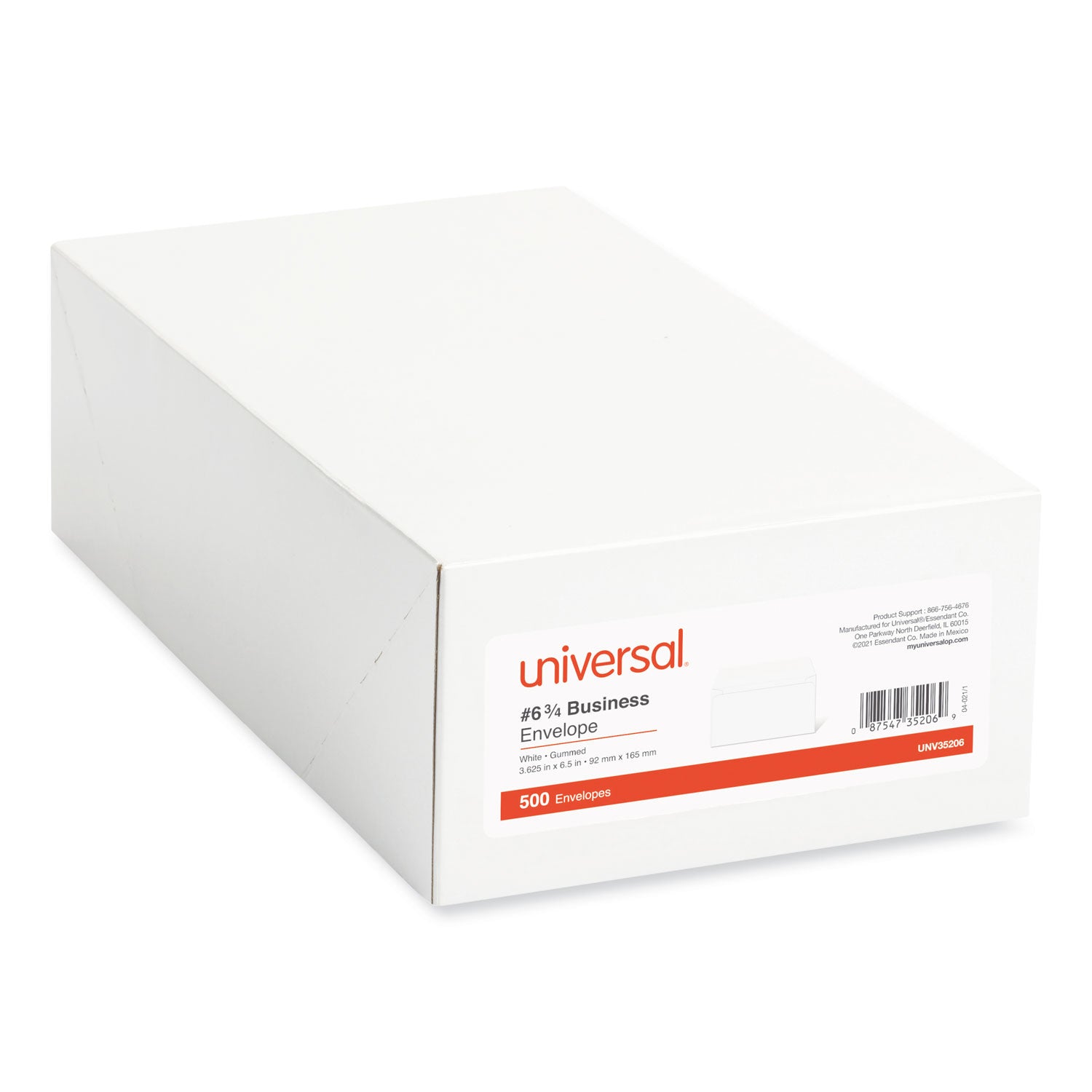 Open-Side Business Envelope, #6 3/4, Square Flap, Gummed Closure, 3.63 x 6.5, White, 500/Box -
