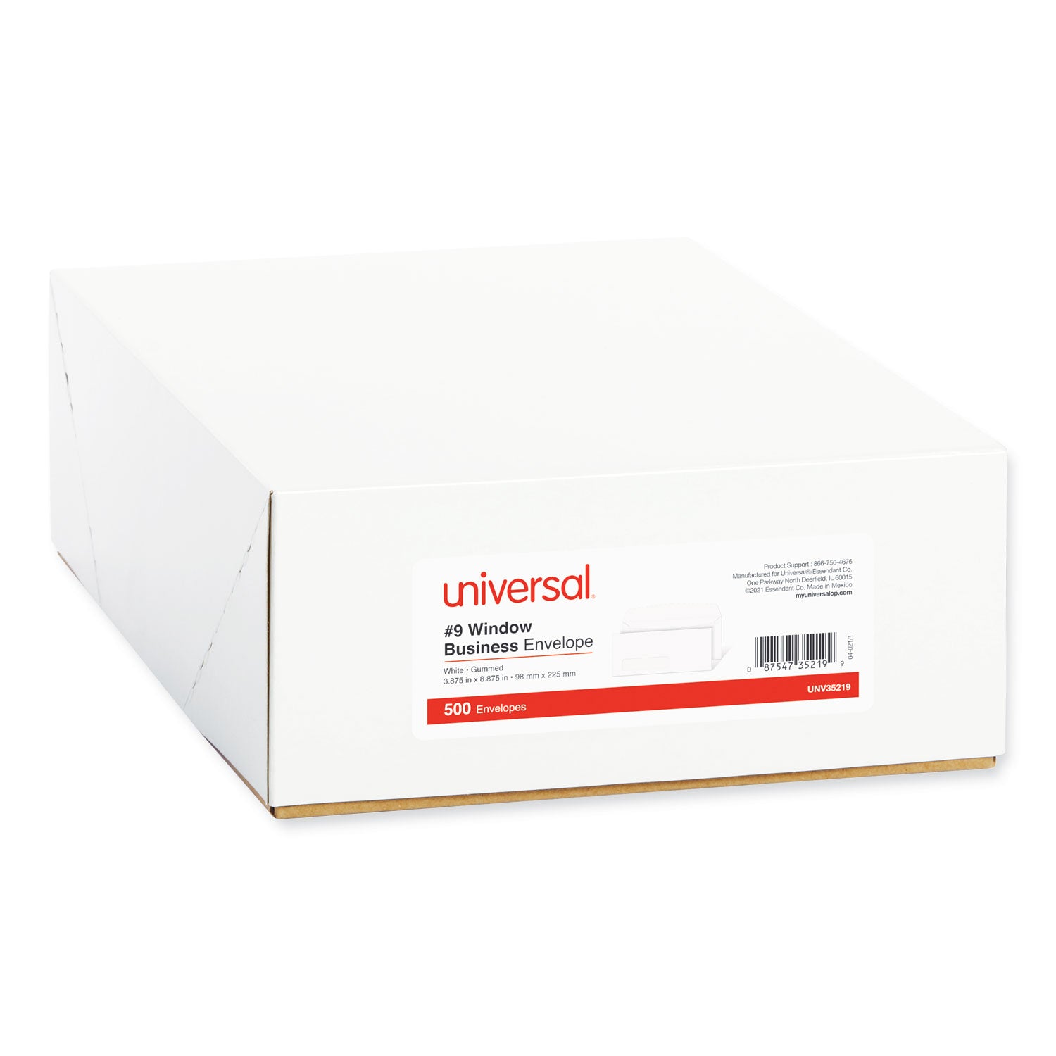 Open-Side Business Envelope, 1 Window, #9, Square Flap, Gummed Closure, 3.88 x 8.88, White, 500/Box -