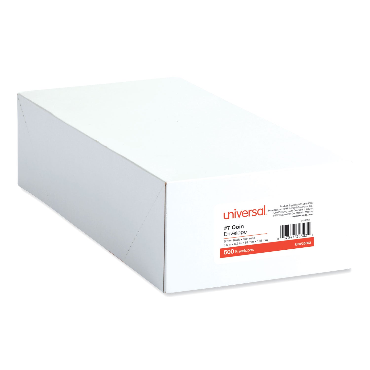 Kraft Coin Envelope, #7, Round Flap, Gummed Closure, 3.5 x 6.5, Light Brown Kraft, 500/Box -