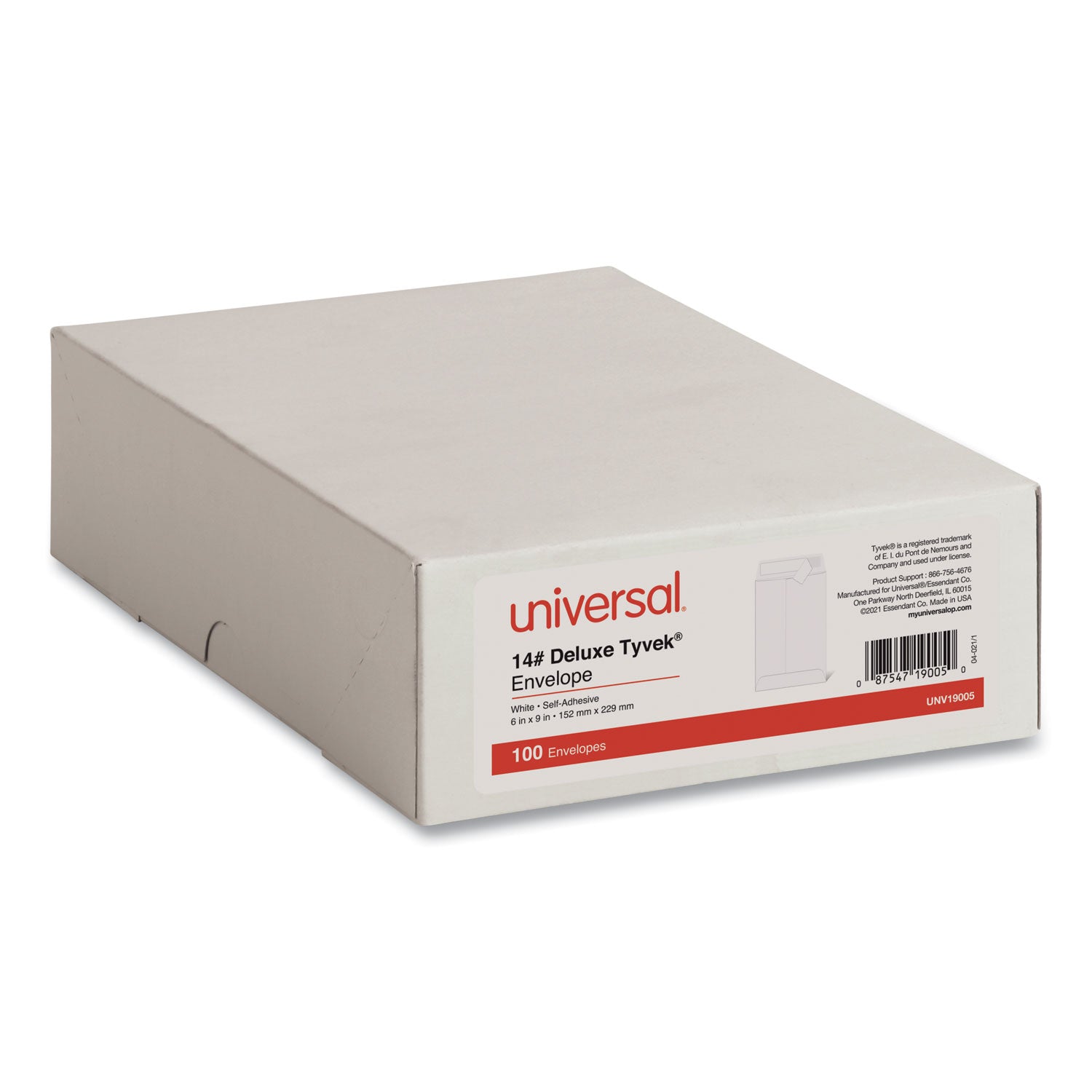 Deluxe Tyvek Envelopes, #1, Square Flap, Self-Adhesive Closure, 6 x 9, White, 100/Box -