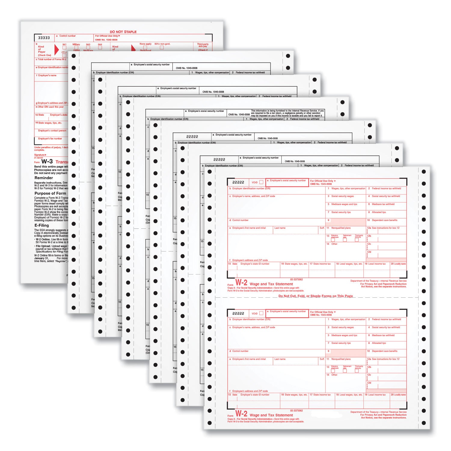 W-2 Tax Forms for Dot Matrix Printers, Fiscal Year: 2023, Six-Part Carbonless, 5.5 x 8.5, 2 Forms/Sheet, 24 Forms Total -