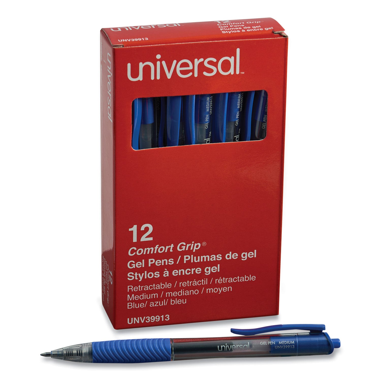 Comfort Grip Gel Pen, Retractable, Medium 0.7 mm, Blue Ink, Clear/Blue Barrel, Dozen -