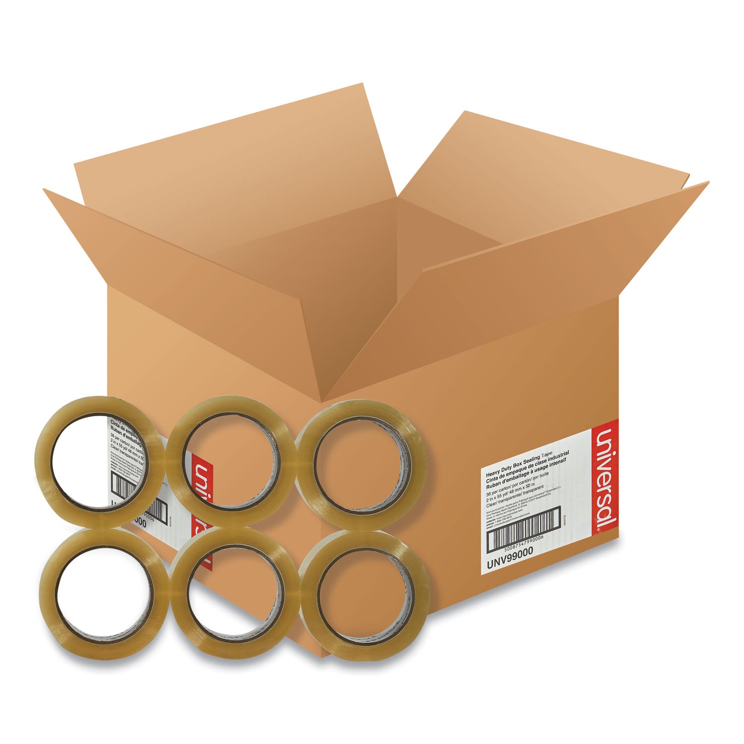 Heavy-Duty Box Sealing Tape, 3" Core, 1.88" x 54.6 yds, Clear, 36/Box -