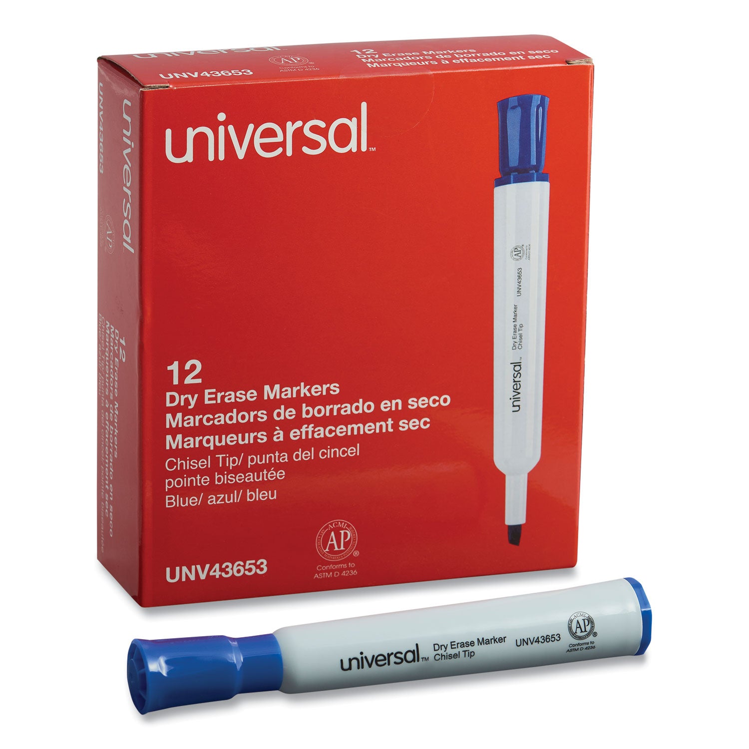 Dry Erase Marker, Broad Chisel Tip, Blue, Dozen -