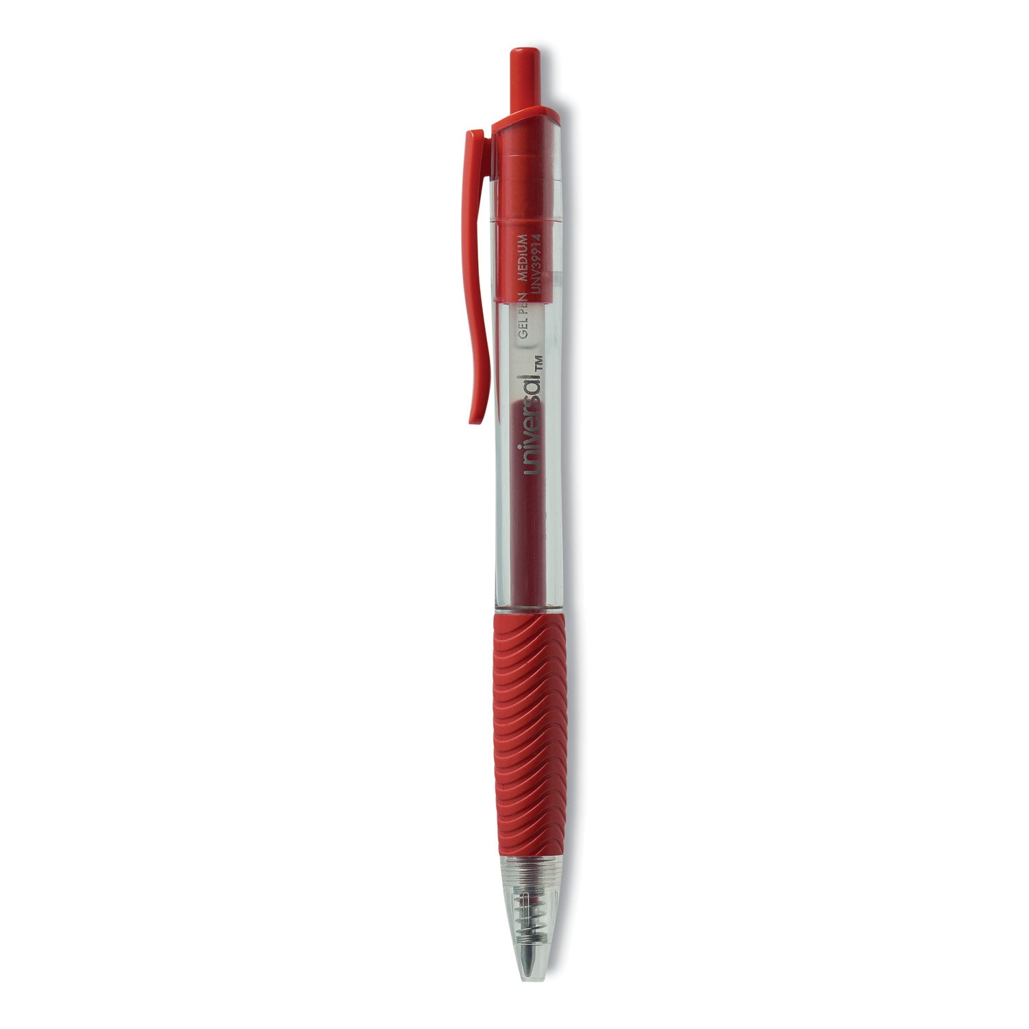 Comfort Grip Gel Pen, Retractable, Medium 0.7 mm, Red Ink, Clear/Red Barrel, Dozen -