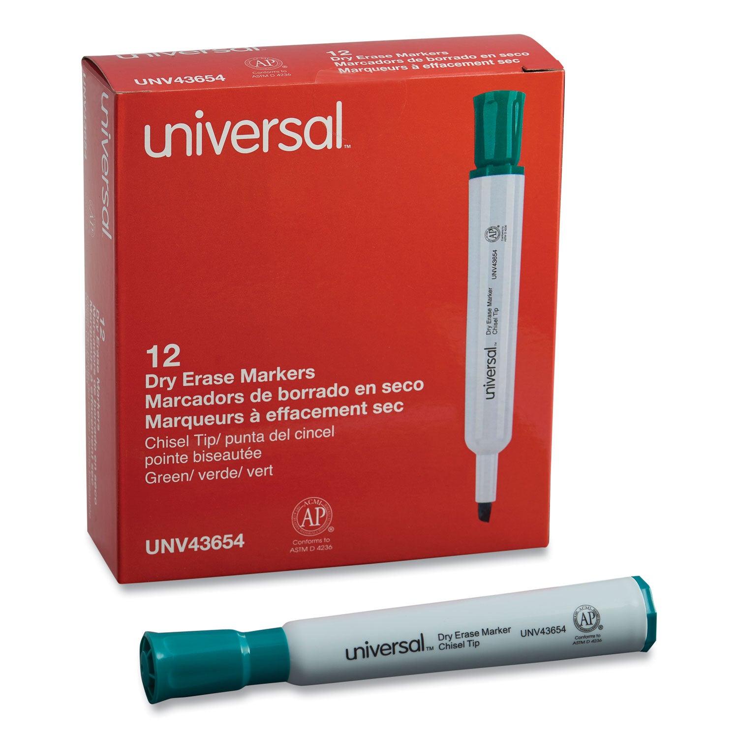 Dry Erase Marker, Broad Chisel Tip, Green, Dozen -