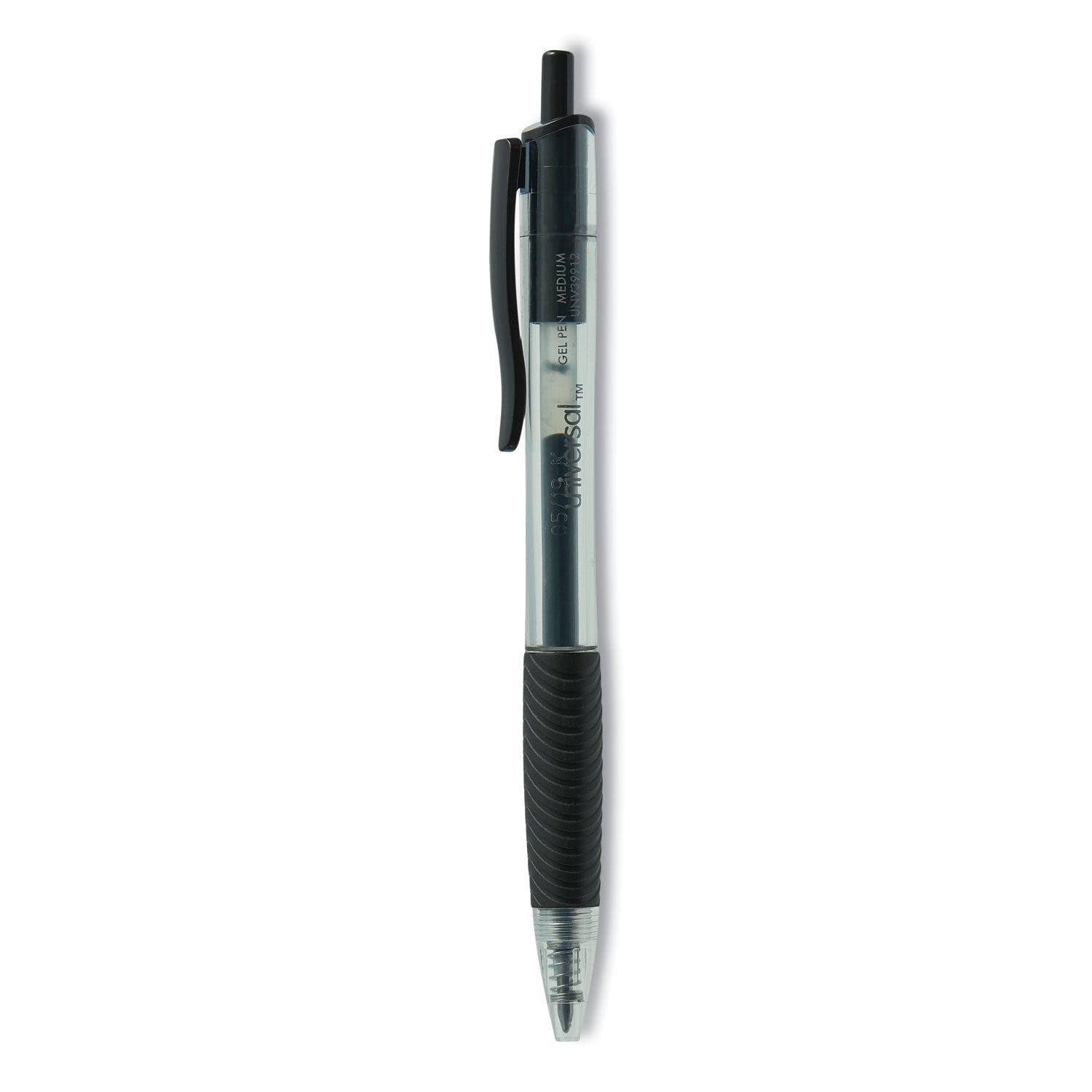 Comfort Grip Gel Pen, Retractable, Medium 0.7 mm, Black Ink, Clear/Black Barrel, Dozen -