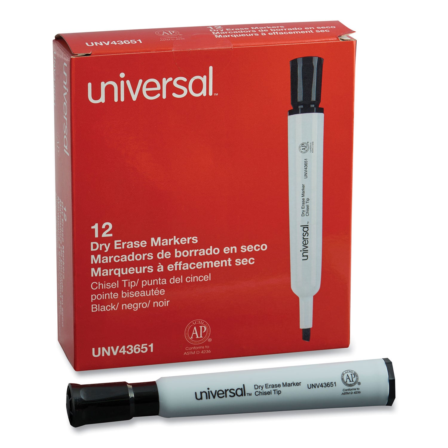 Dry Erase Marker, Broad Chisel Tip, Black, Dozen -