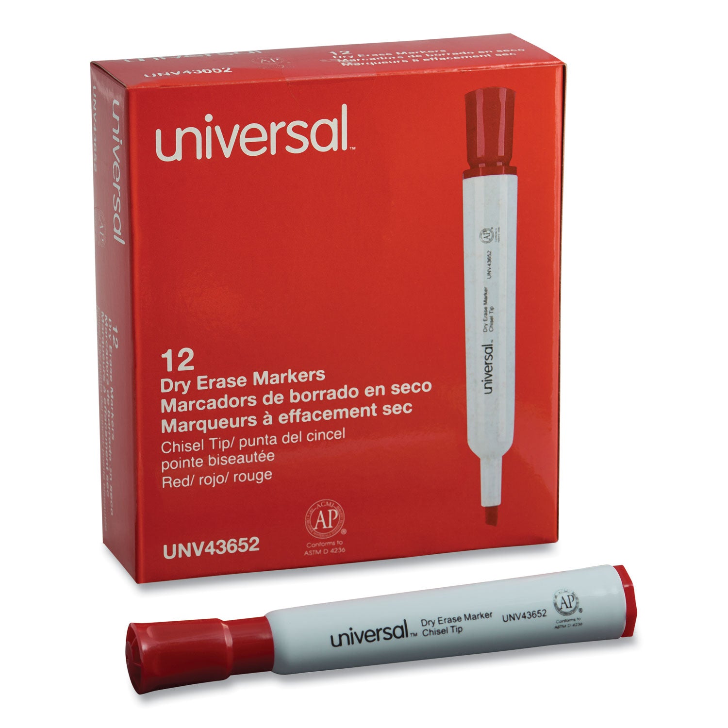 Dry Erase Marker, Broad Chisel Tip, Red, Dozen -