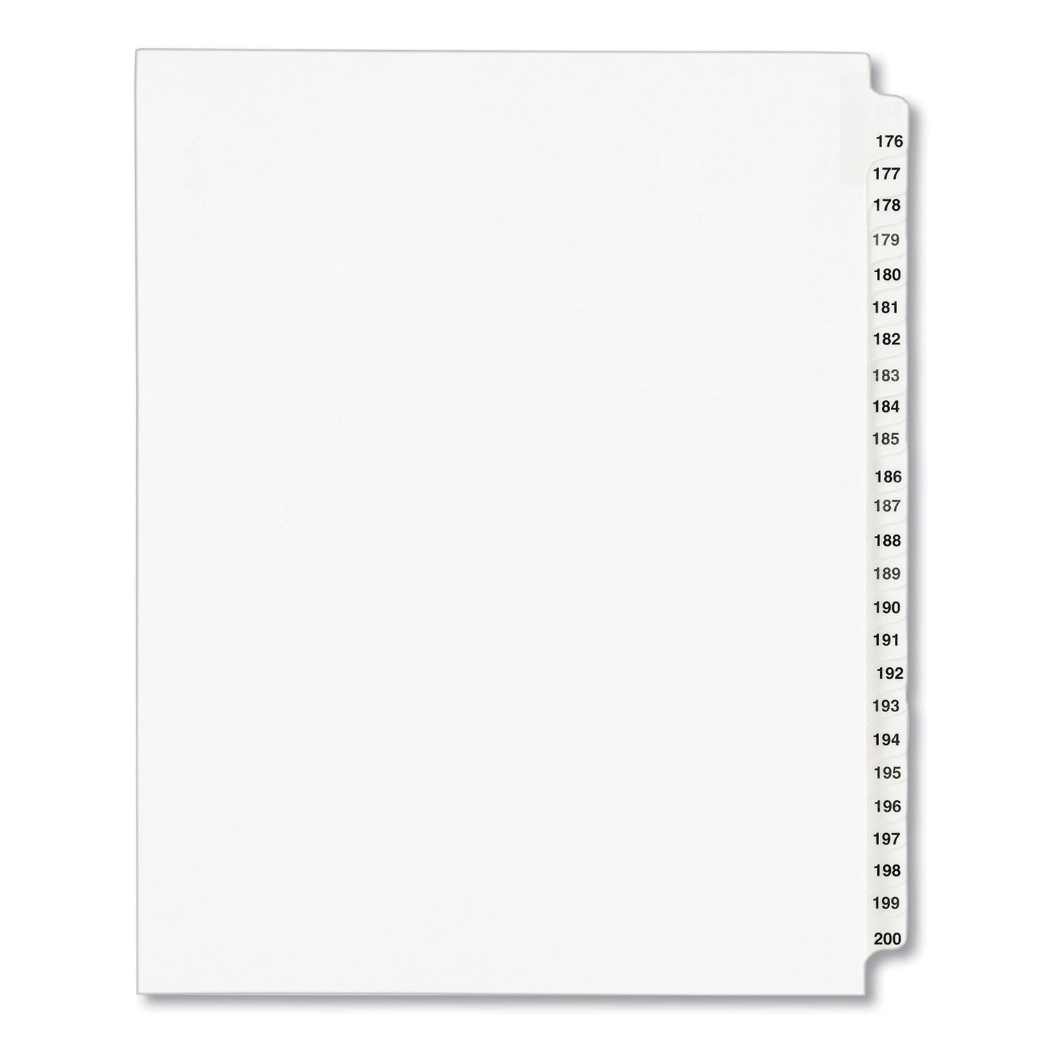Preprinted Legal Exhibit Side Tab Index Dividers, Avery Style, 25-Tab, 176 to 200, 11 x 8.5, White, 1 Set, (1337) -