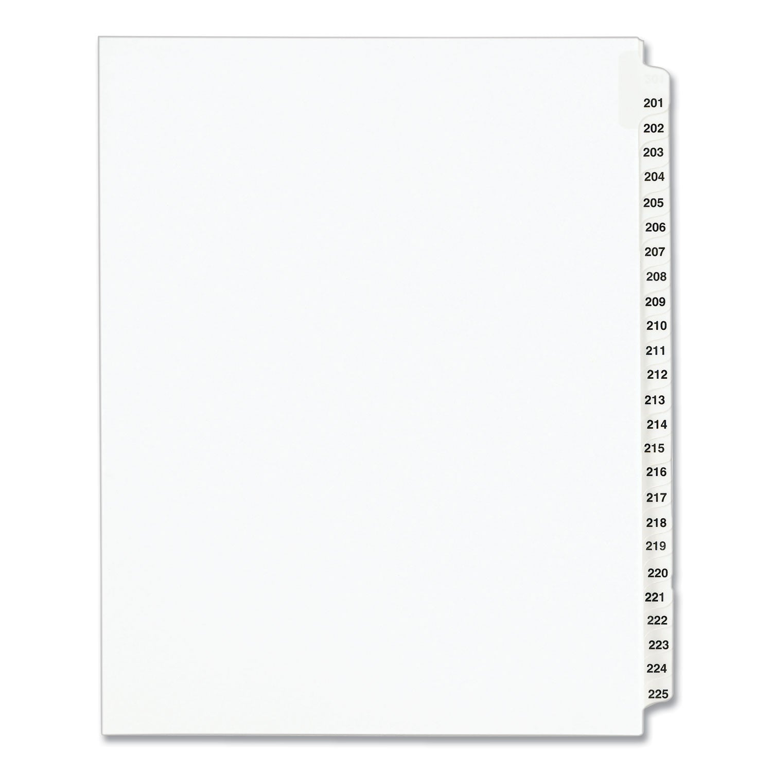 Preprinted Legal Exhibit Side Tab Index Dividers, Avery Style, 25-Tab, 201 to 225, 11 x 8.5, White, 1 Set, (1338) -