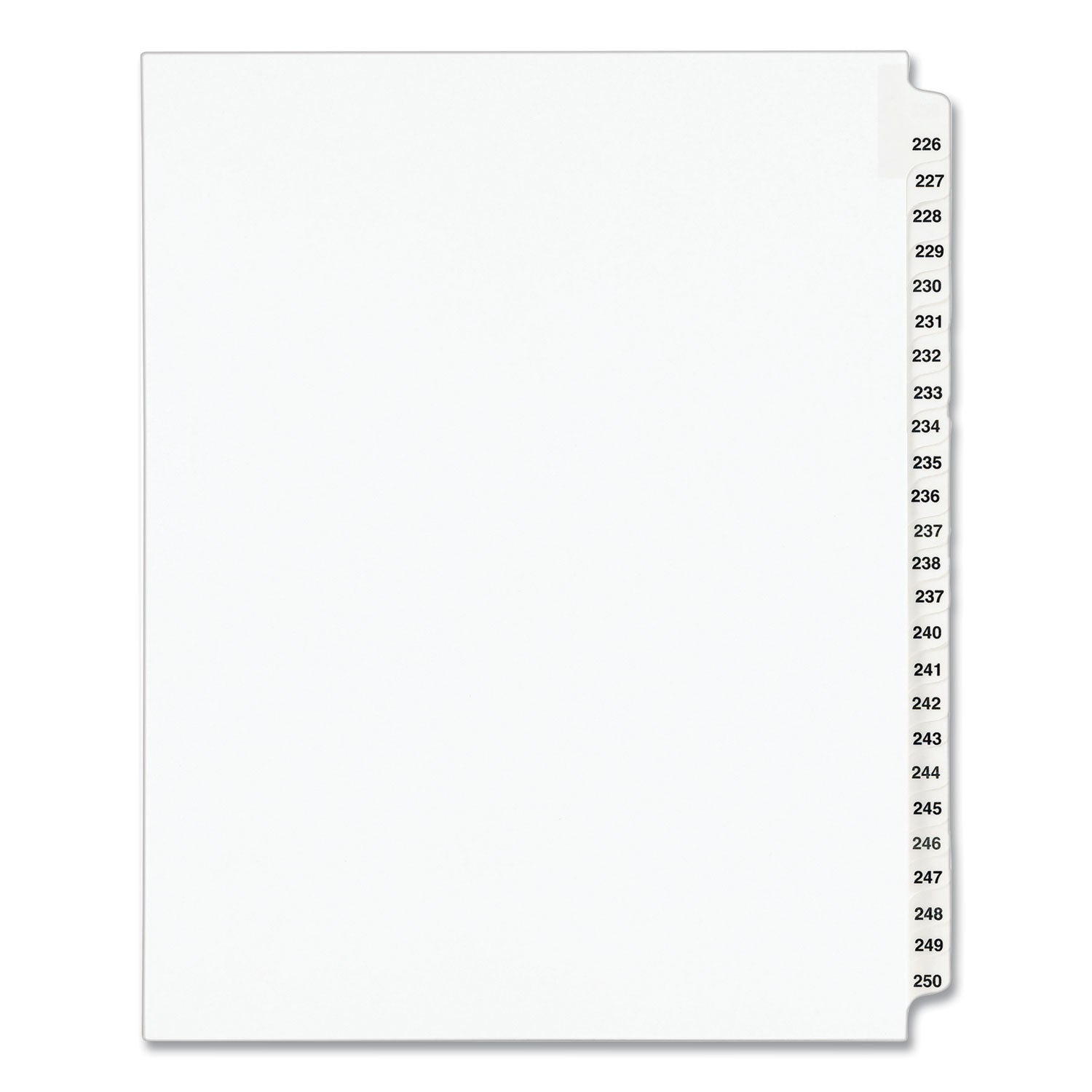 Preprinted Legal Exhibit Side Tab Index Dividers, Avery Style, 25-Tab, 226 to 250, 11 x 8.5, White, 1 Set, (1339) -