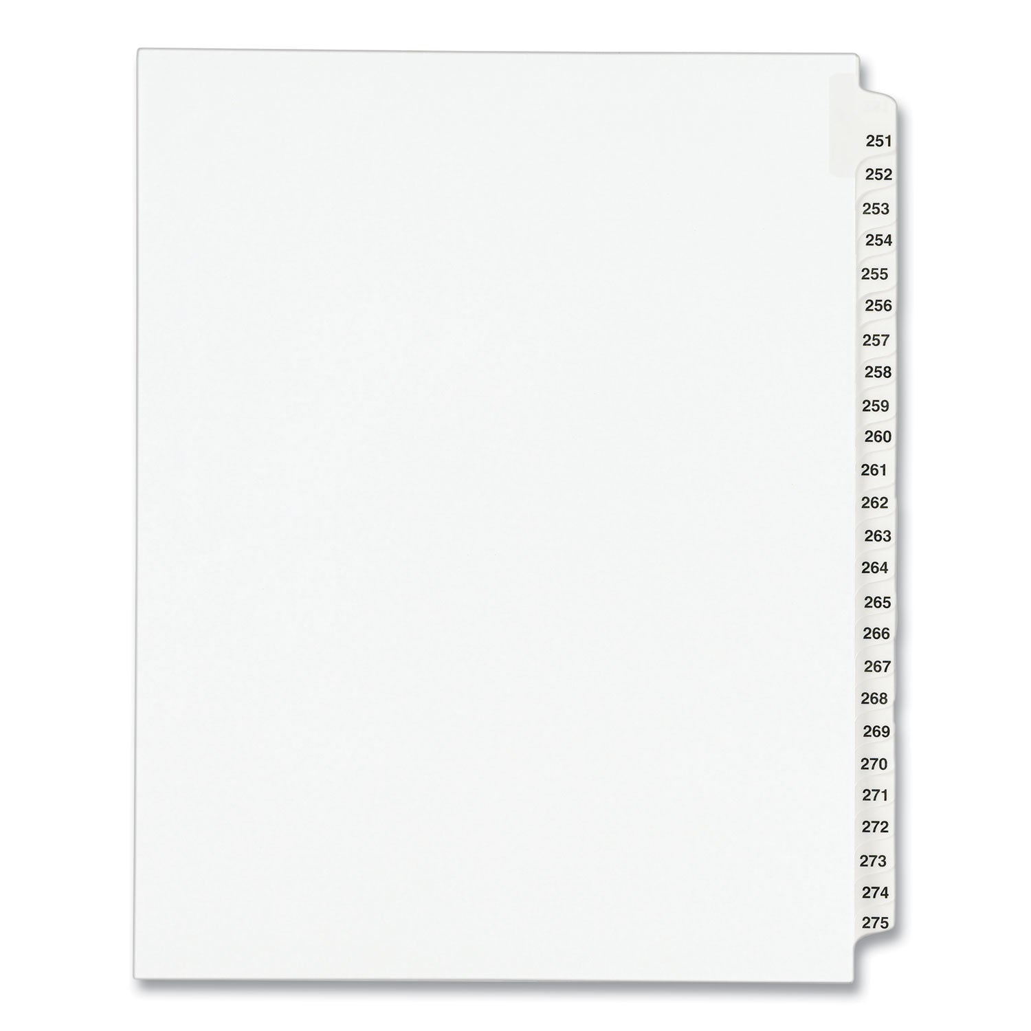 Preprinted Legal Exhibit Side Tab Index Dividers, Avery Style, 25-Tab, 251 to 275, 11 x 8.5, White, 1 Set, (1340) -