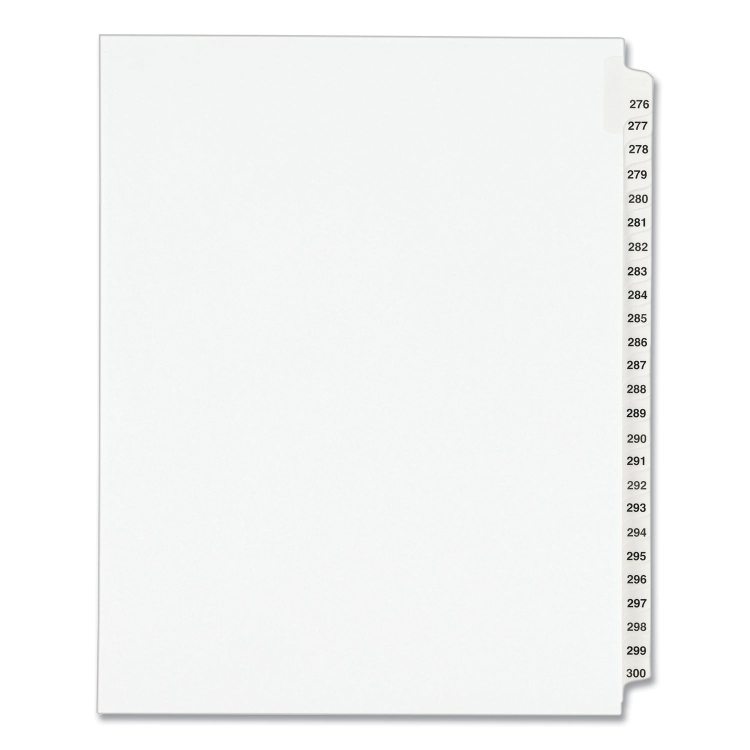 Preprinted Legal Exhibit Side Tab Index Dividers, Avery Style, 25-Tab, 276 to 300, 11 x 8.5, White, 1 Set, (1341) -