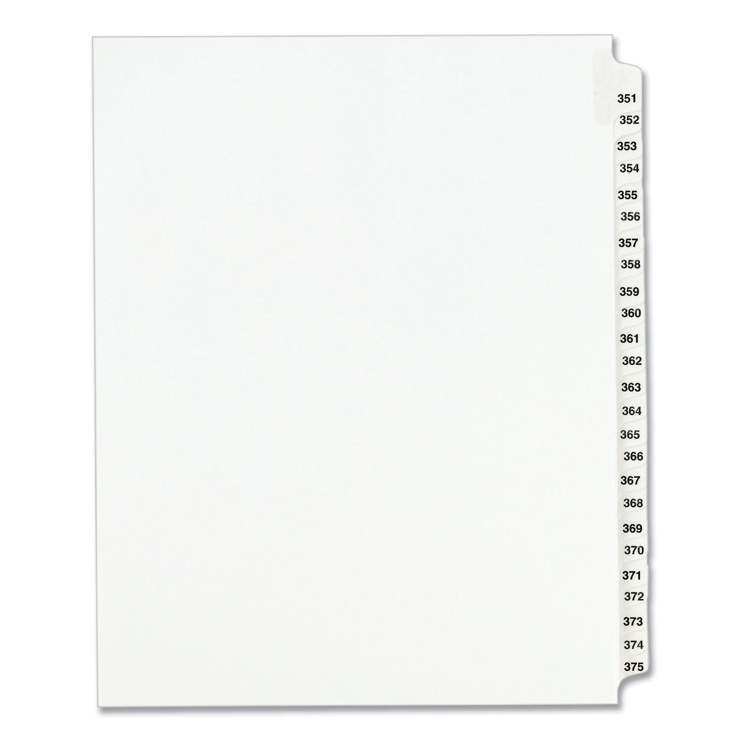 Preprinted Legal Exhibit Side Tab Index Dividers, Avery Style, 25-Tab, 351 to 375, 11 x 8.5, White, 1 Set, (1344) -