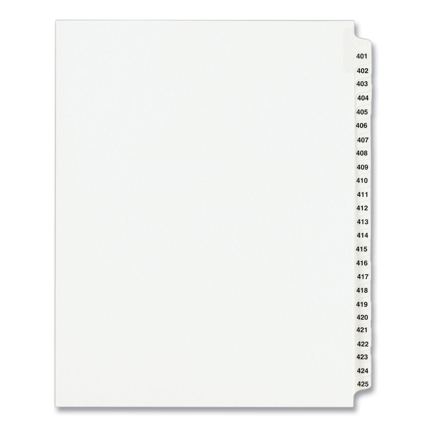 Preprinted Legal Exhibit Side Tab Index Dividers, Avery Style, 25-Tab, 401 to 425, 11 x 8.5, White, 1 Set, (1346) -