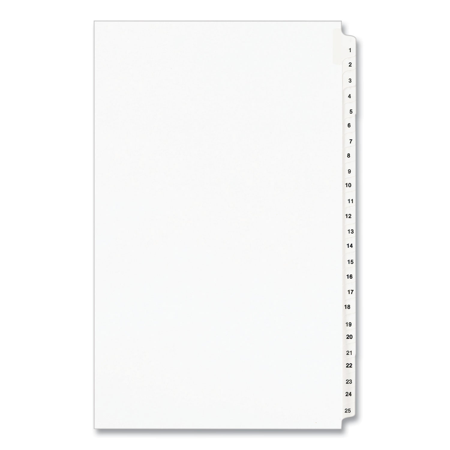 Preprinted Legal Exhibit Side Tab Index Dividers, Avery Style, 25-Tab, 1 to 25, 14 x 8.5, White, 1 Set, (1430) -