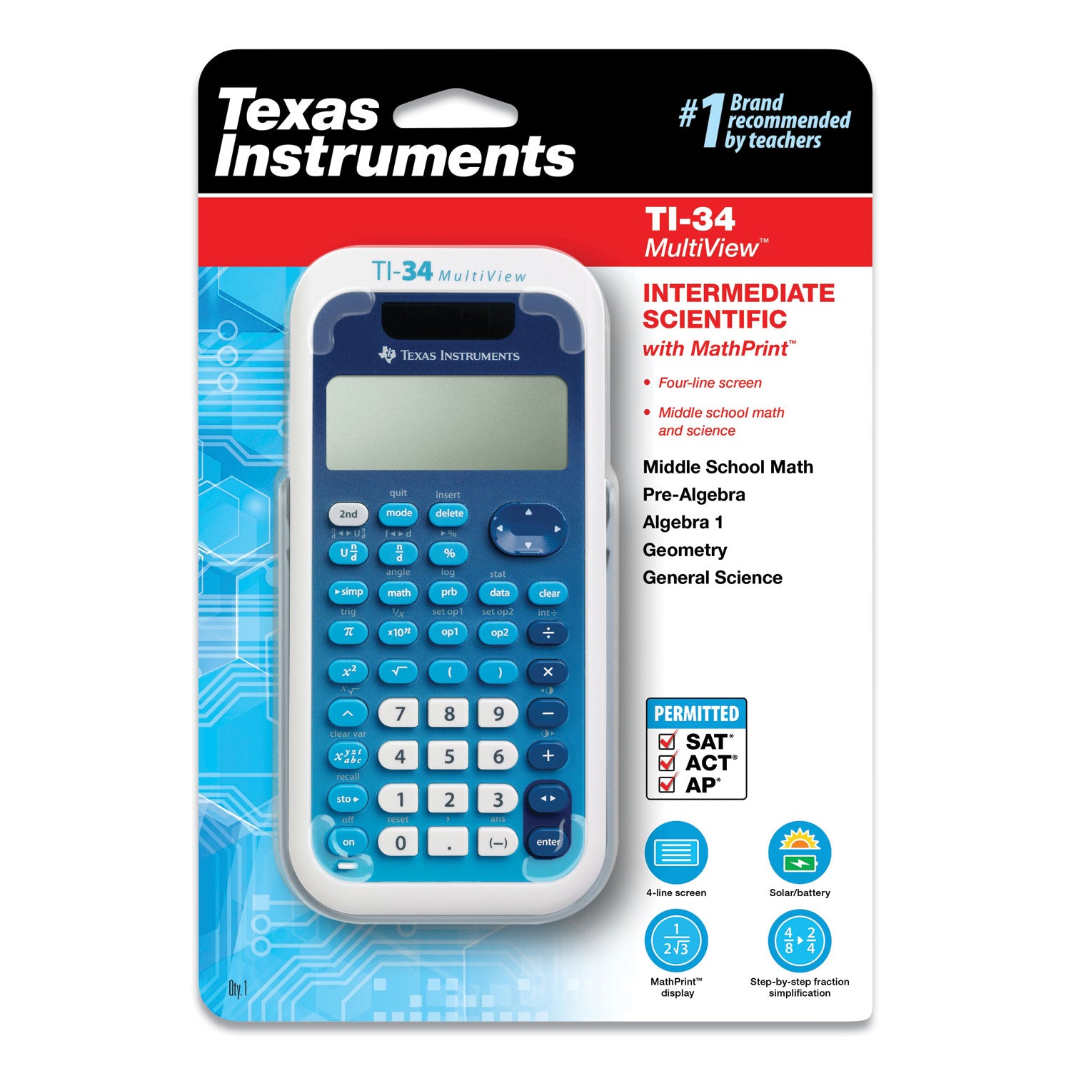 TI-34 MultiView Scientific Calculator, 16-Digit LCD -