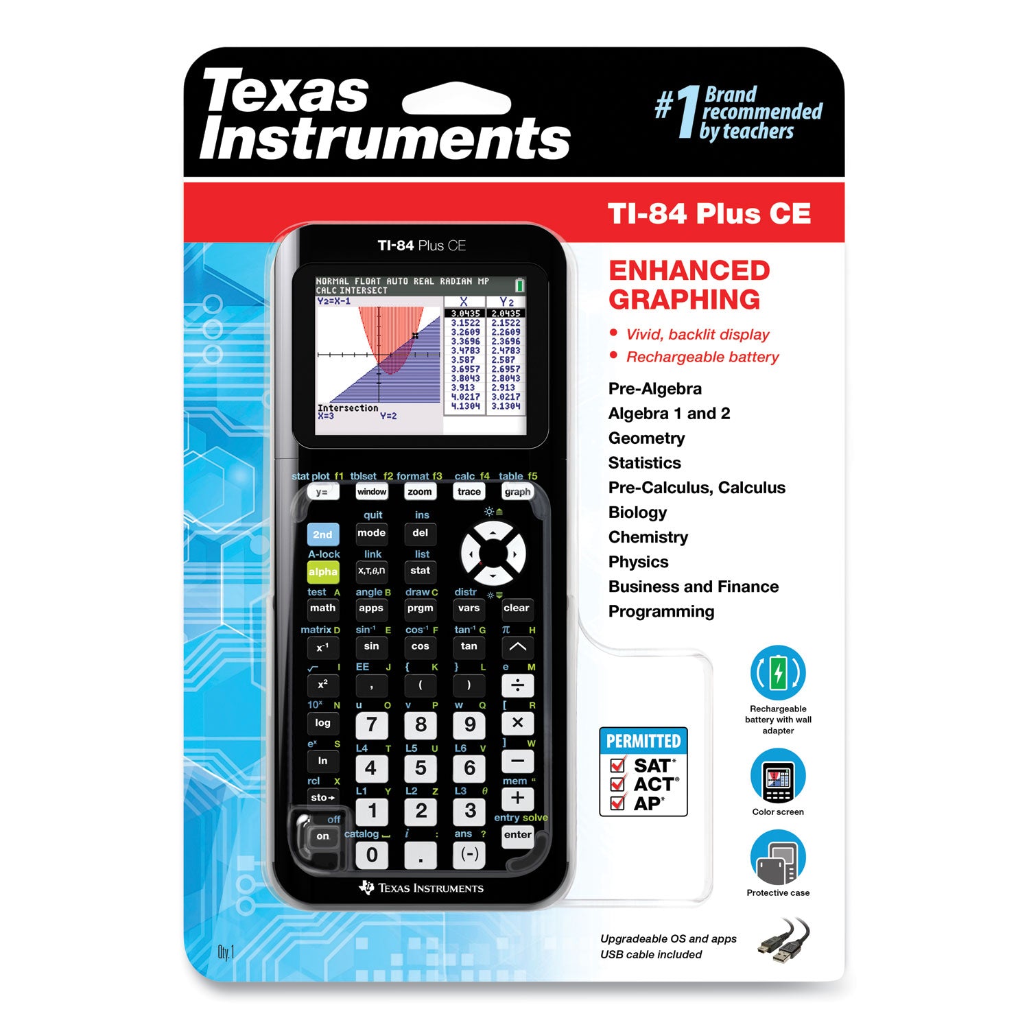 TI-84 Plus CE Programmable Color Graphing Calculator, 10-Digit LCD, Black -