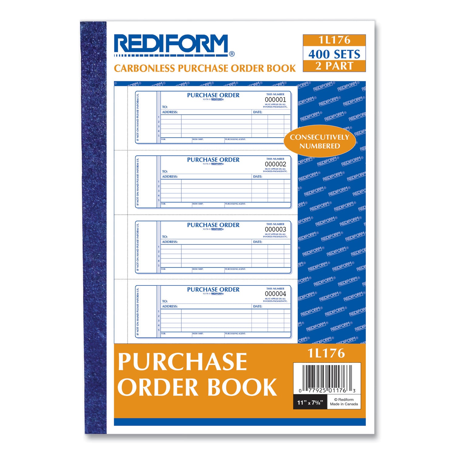 Purchase Order Book, 5 Lines, Two-Part Carbonless, 7 x 2.75, 4 Forms/Sheet, 400 Forms Total -