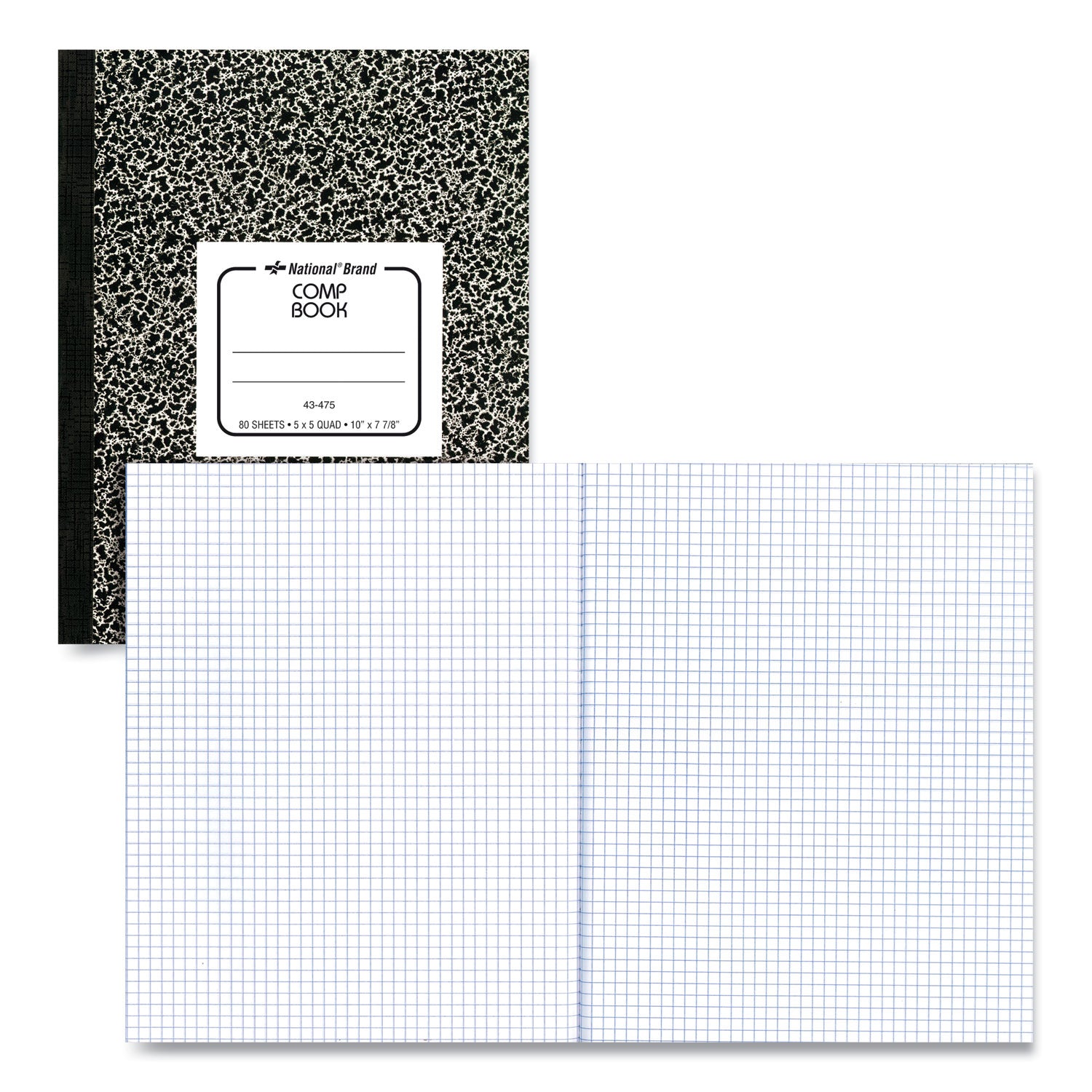 Composition Book, Quadrille Rule (5 sq/in), Black Marble Cover, (80) 10 x 7.88 Sheets -