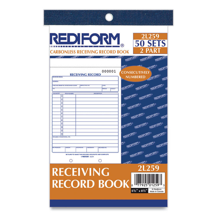 Receiving Record Book, Two-Part Carbonless, 5.56 x 7.94, 1/Page, 50 Forms -