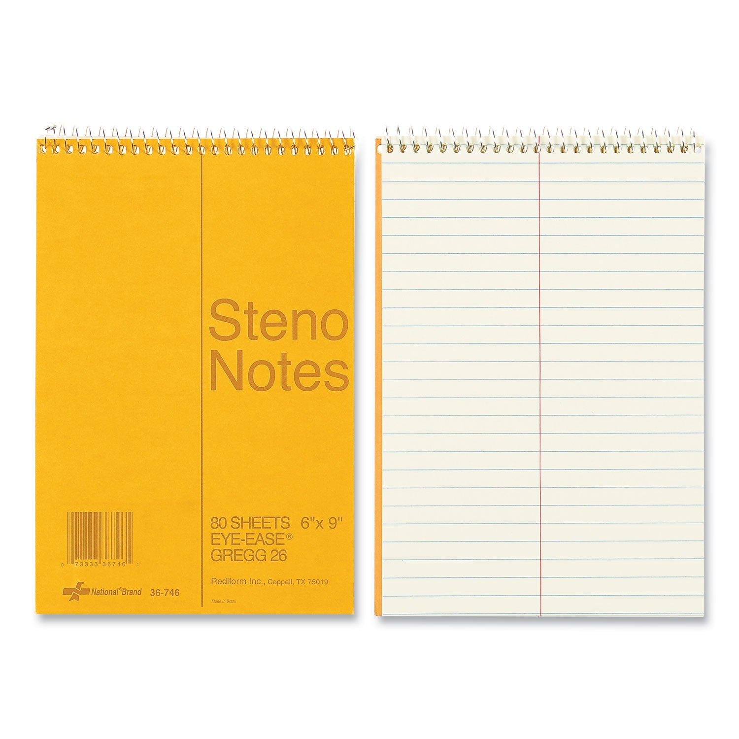 Standard Spiral Steno Pad, Gregg Rule, Brown Cover, 80 Eye-Ease Green 6 x 9 Sheets -