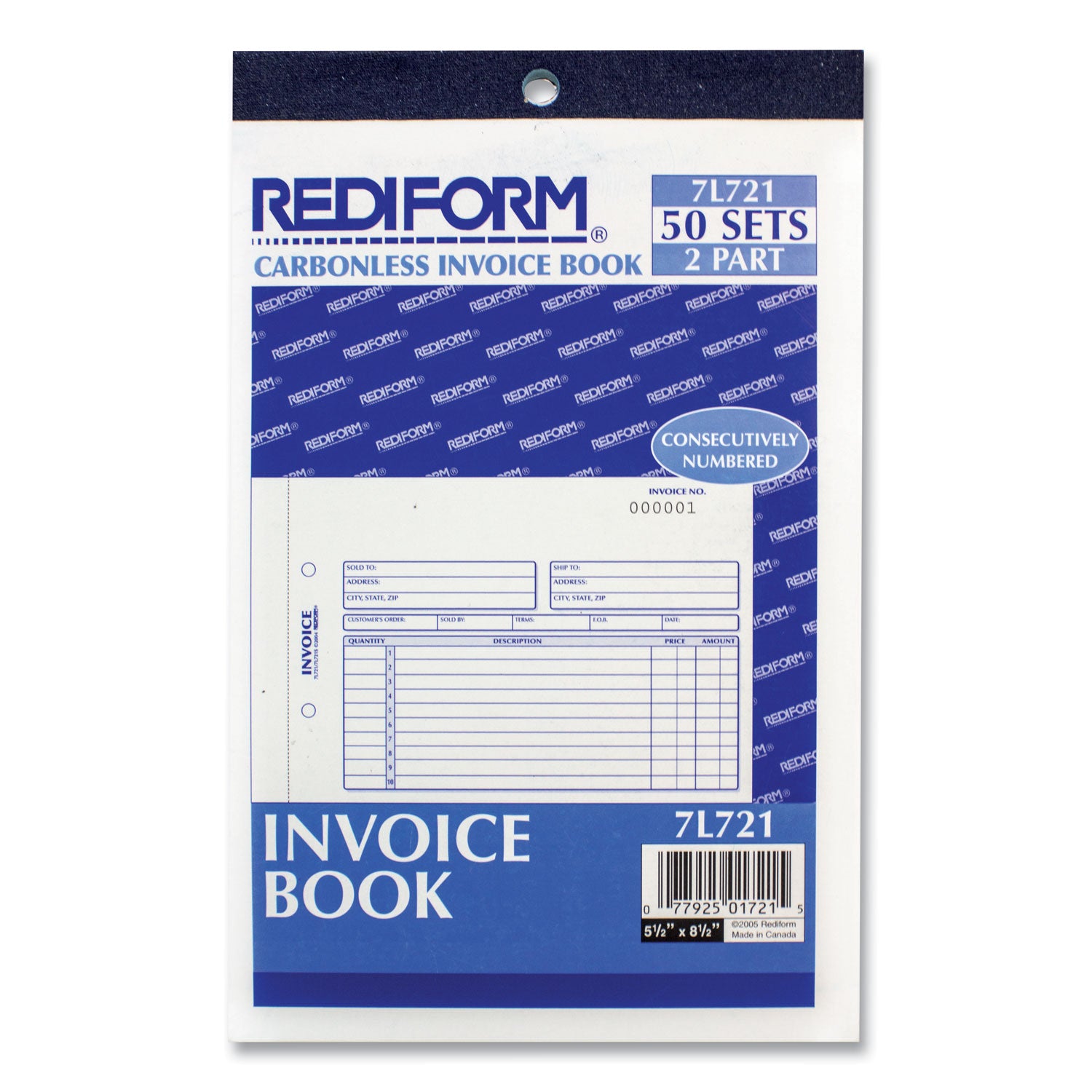 Invoice Book, Two-Part Carbonless, 5.5 x 7.88, 50 Forms Total -