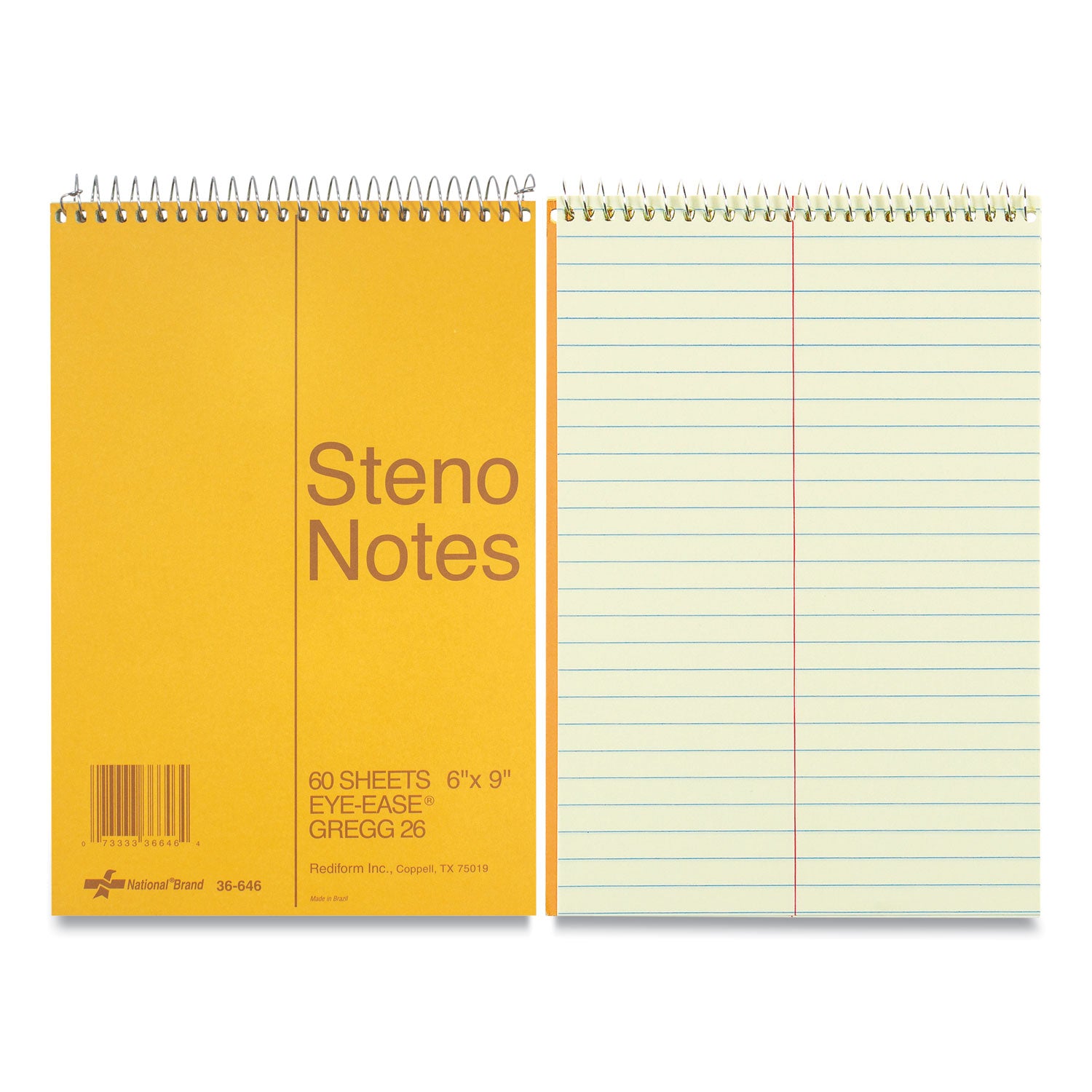 Standard Spiral Steno Pad, Gregg Rule, Brown Cover, 60 Eye-Ease Green 6 x 9 Sheets -